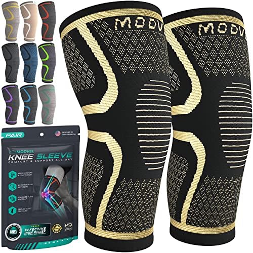 Modvel Compression Knee Brace for Women & Men, 2-Pack Knee Brace for Running Knee Pain, Knee Support Compression Sleeve, Workout Sports Knee Braces for Meniscus Tear, ACL & Arthritis Pain Relief