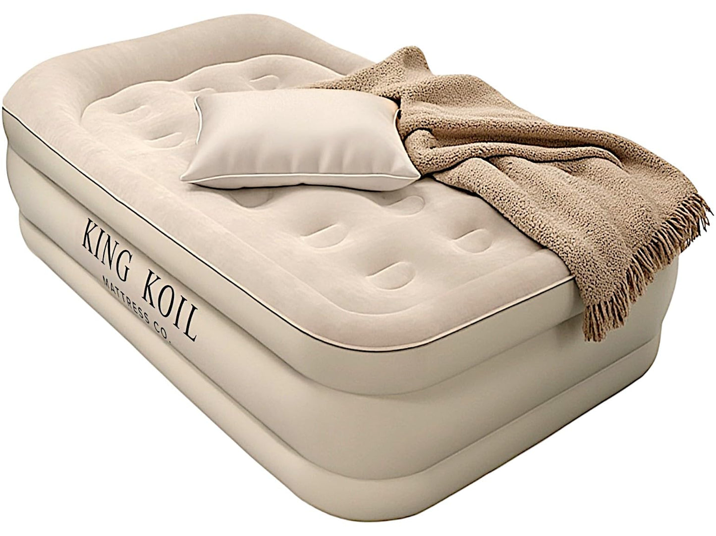 King Koil Luxury Twin Air Mattress with Built-in High Speed Pump for Camping, Home & Guests - 16" Twin Size Double High Airbed Luxury Inflatable Blow Up Mattress Waterproof