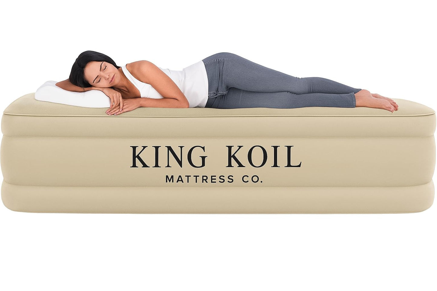 King Koil Luxury California King Air Mattress with Built-in Pump for Home, Camping & Guests - 16” King Size Inflatable Airbed Luxury Double High Adjustable Blow Up Mattress, Durable Waterproof