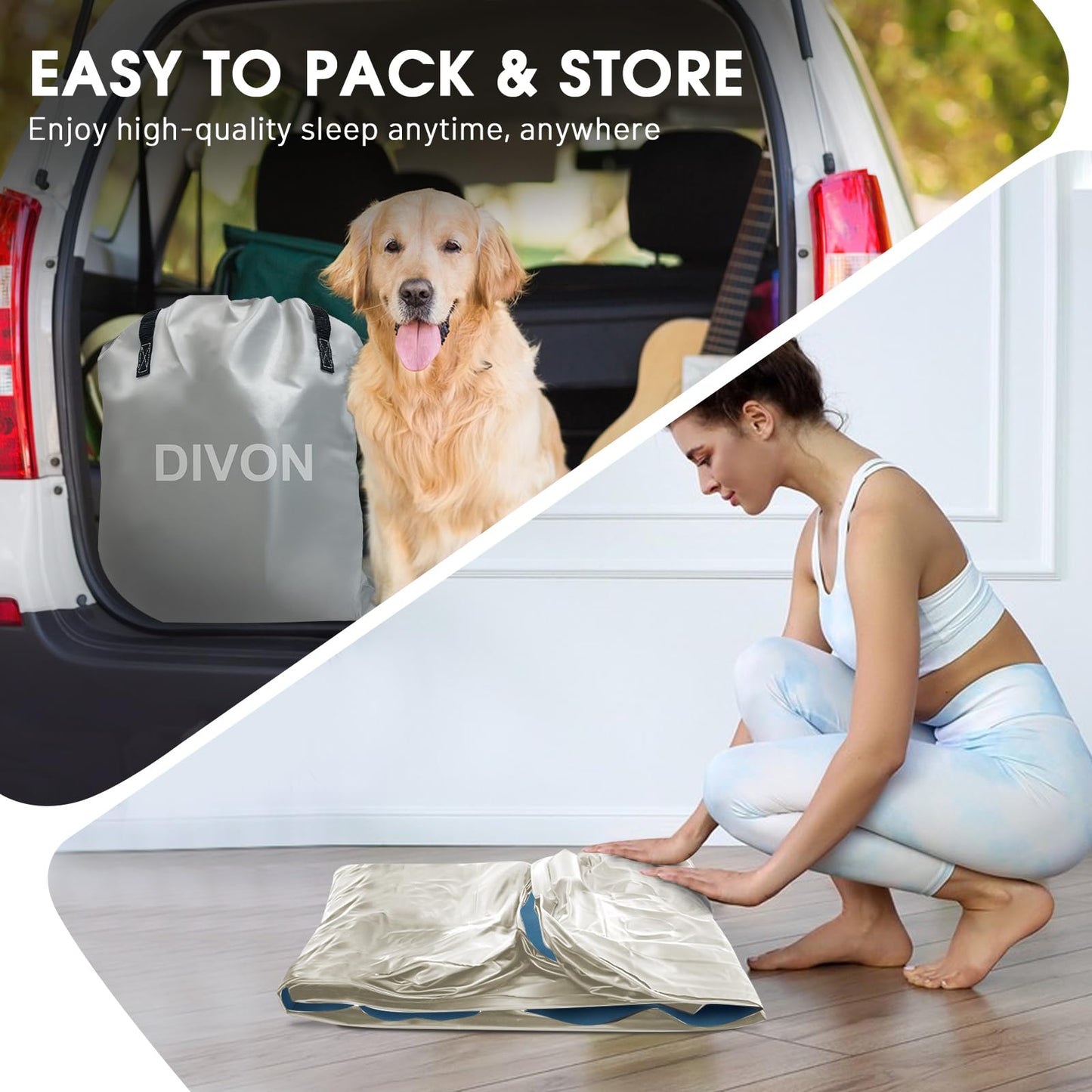 DIVON Twin Air Mattress with Built in Pump Raised,18”Single Inflatable Mattress in 2 Mins,Foldable Blow Up Mattress,Portable Twin Size Air Mattress for Camping,Travel&Floor,Air Bed for Adults,330lbs