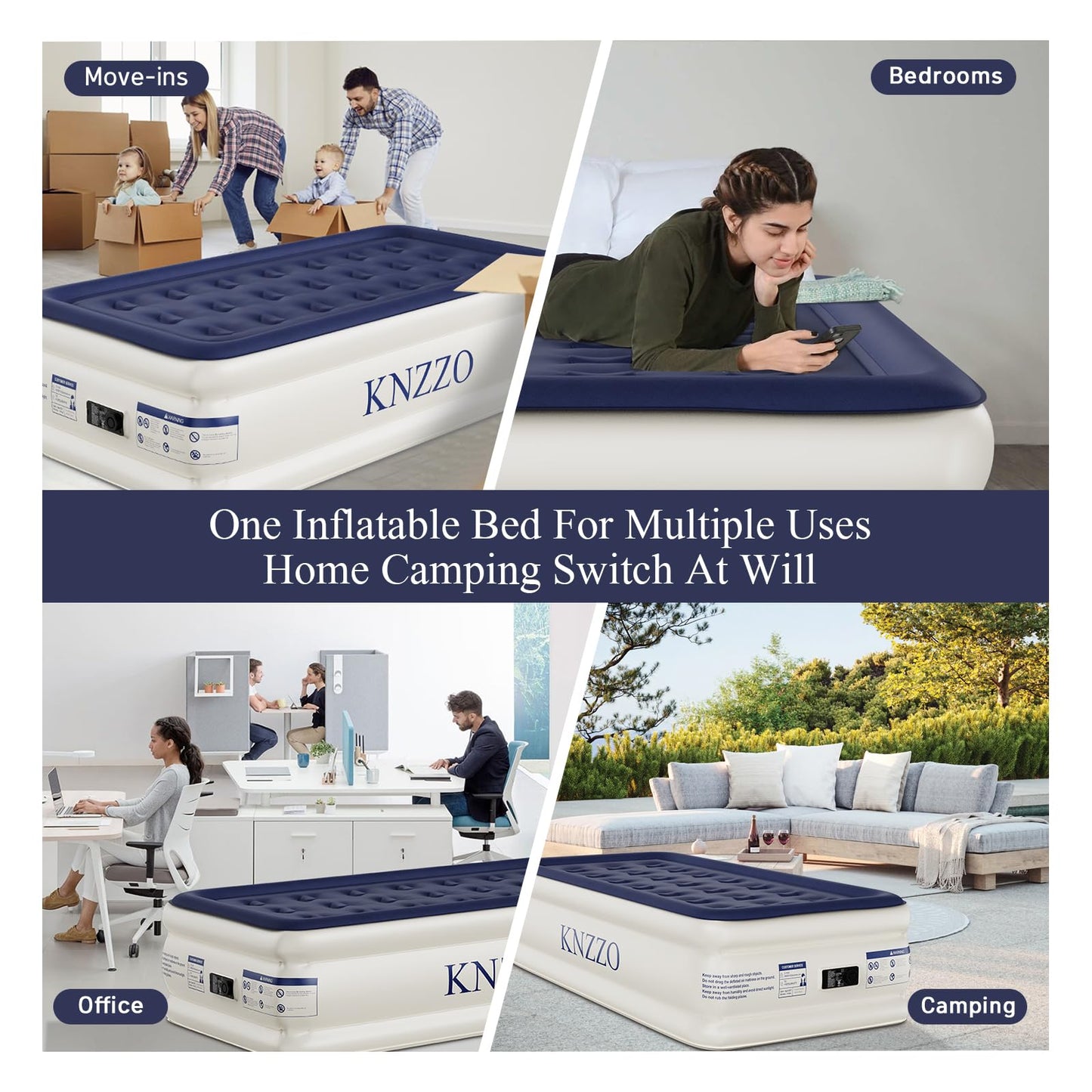 KNZZO Air Mattress Twin with Built-in Pump, Blow Up Mattress with Soft Flocked Top, Leakproof Inflatable Mattress, Foldable Waterproof Air Bed for Home, Guests, Camping, with Storage Bag