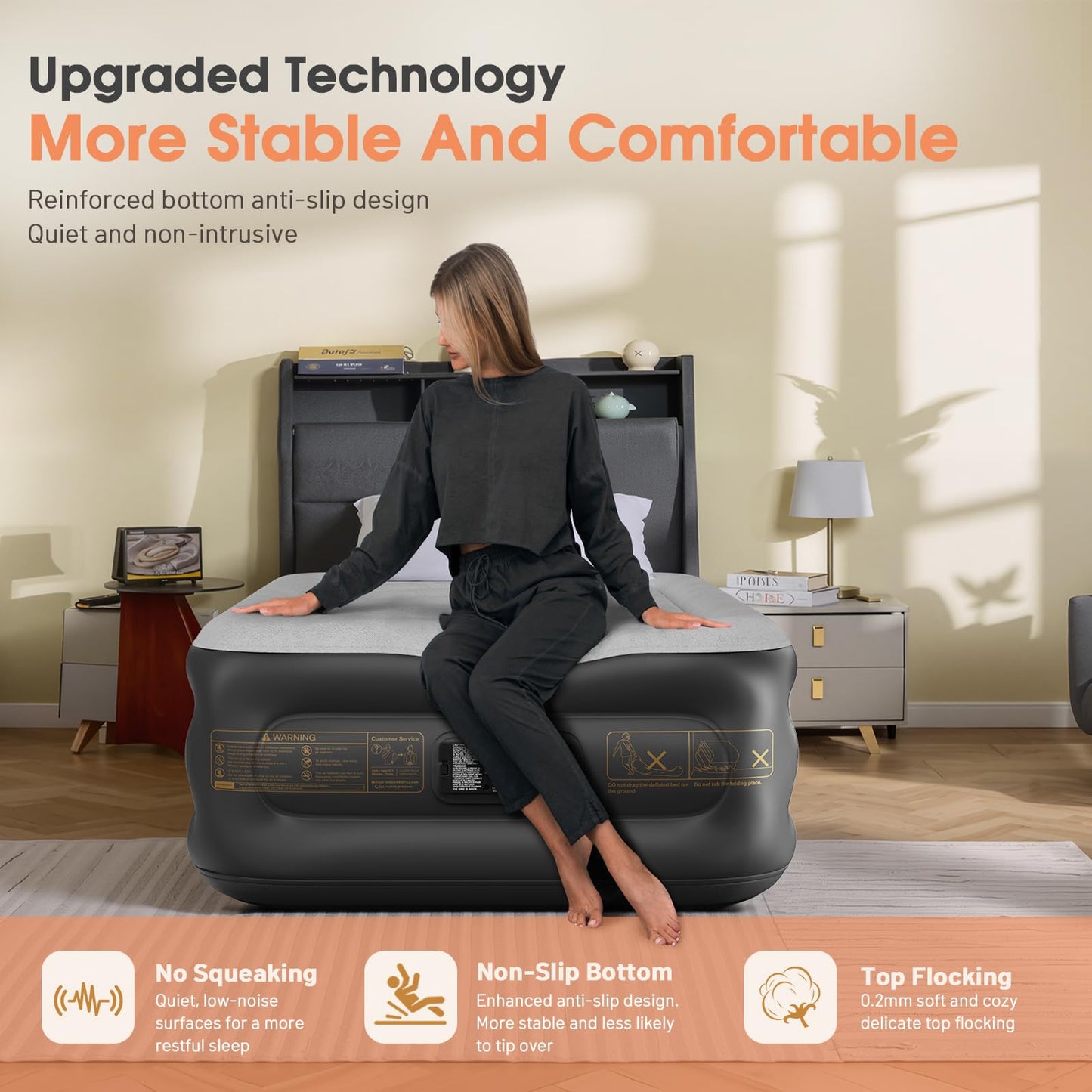 VOSSER Air Mattress Twin with Built in Pump,18''Blow up Mattress 2 Mins Self-Inflation/Deflation,Thicker Inflatable Mattress Leak-Proof,Flocked Top Air Bed with Storage Bag for Home, Camping & Guests