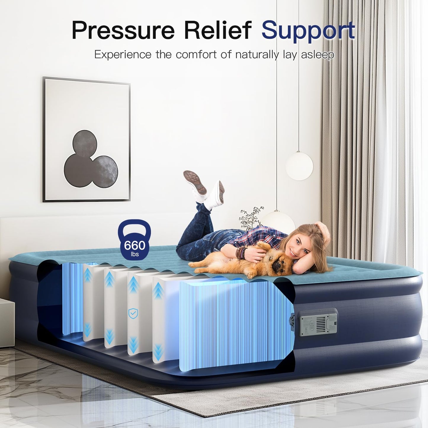 Lavisx Queen Air Mattress 18” with Built in Pump, 2 Mins High Speed Inflation Luxury Auto Stop Pump Blow Up Mattress Comfort Air Bed, Colchones Inflables