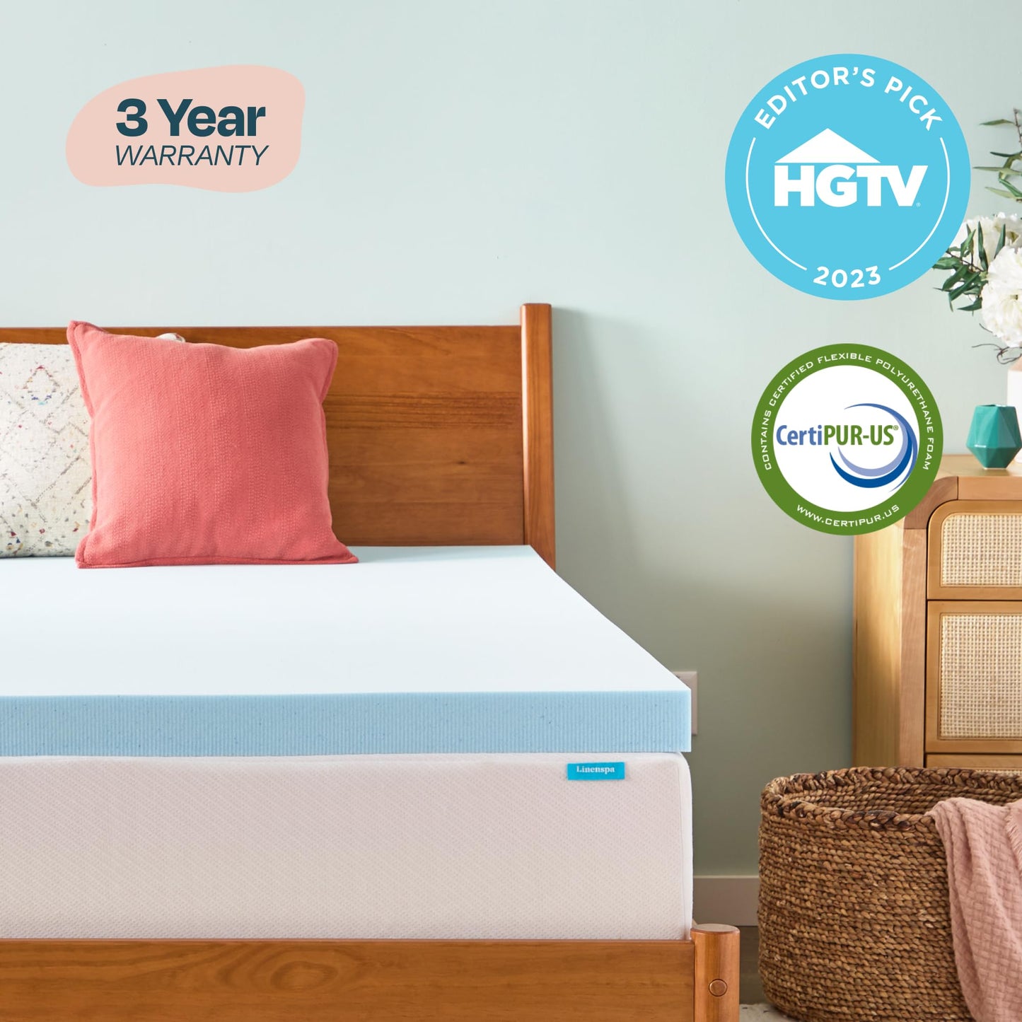 Linenspa Memory Foam Mattress Topper - 3 Inch Gel Infused Memory Foam - Plush Feel - Cooling and Pressure Relieving - CertiPUR Certified - Dorm Room Essentials - King Size