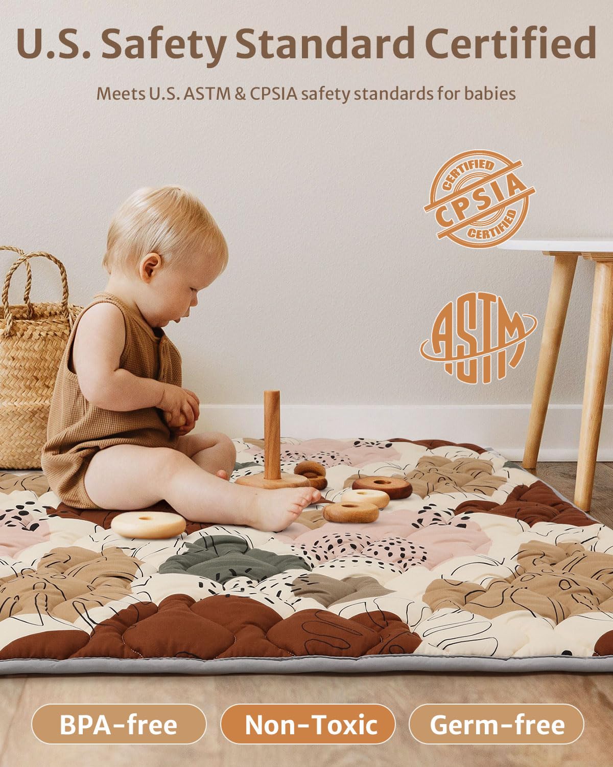 Blissful Diary Baby Play Mats for Floor, 50x50 Crawling Mat for Playpen, Thicken Soft Padding Foam Playmats for Babies and Toddlers Infants, Foldable and Machine Washable, Boho Design
