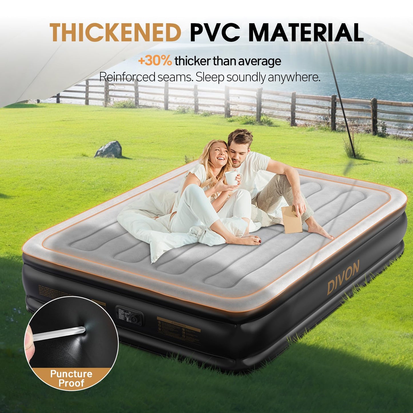 DIVON Air Mattress Queen with Built in Pump,Blow Up Mattress with Wave Pattern in 3 Mins,15’’High Quick Inflatable Mattress Queen,Air Bed for Home&Camping,660lbs