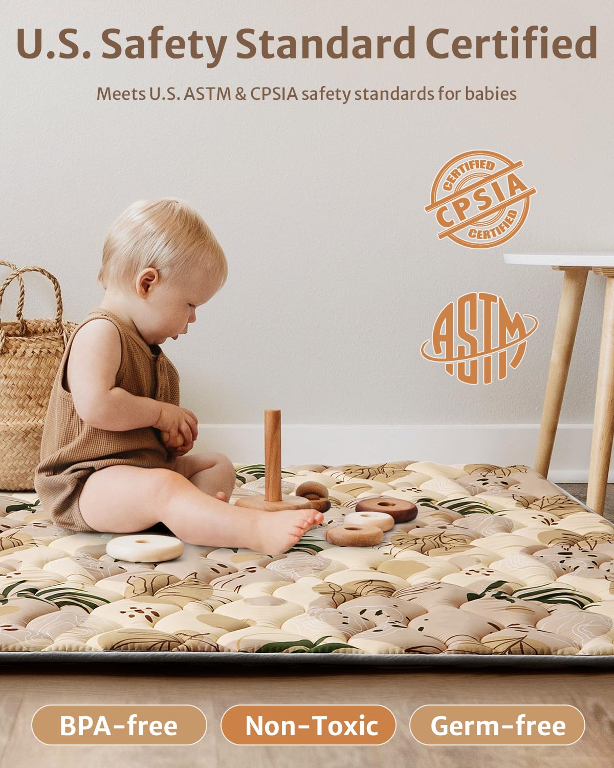 Blissful Diary Baby Play Mats for Floor, 71x59 Inch Extra Thicker & Large Soft Cushioning Foam Playmats for Babies and Toddlers, Foldable Washable Baby Crawling Mat for Playpen, Earth Tones Design