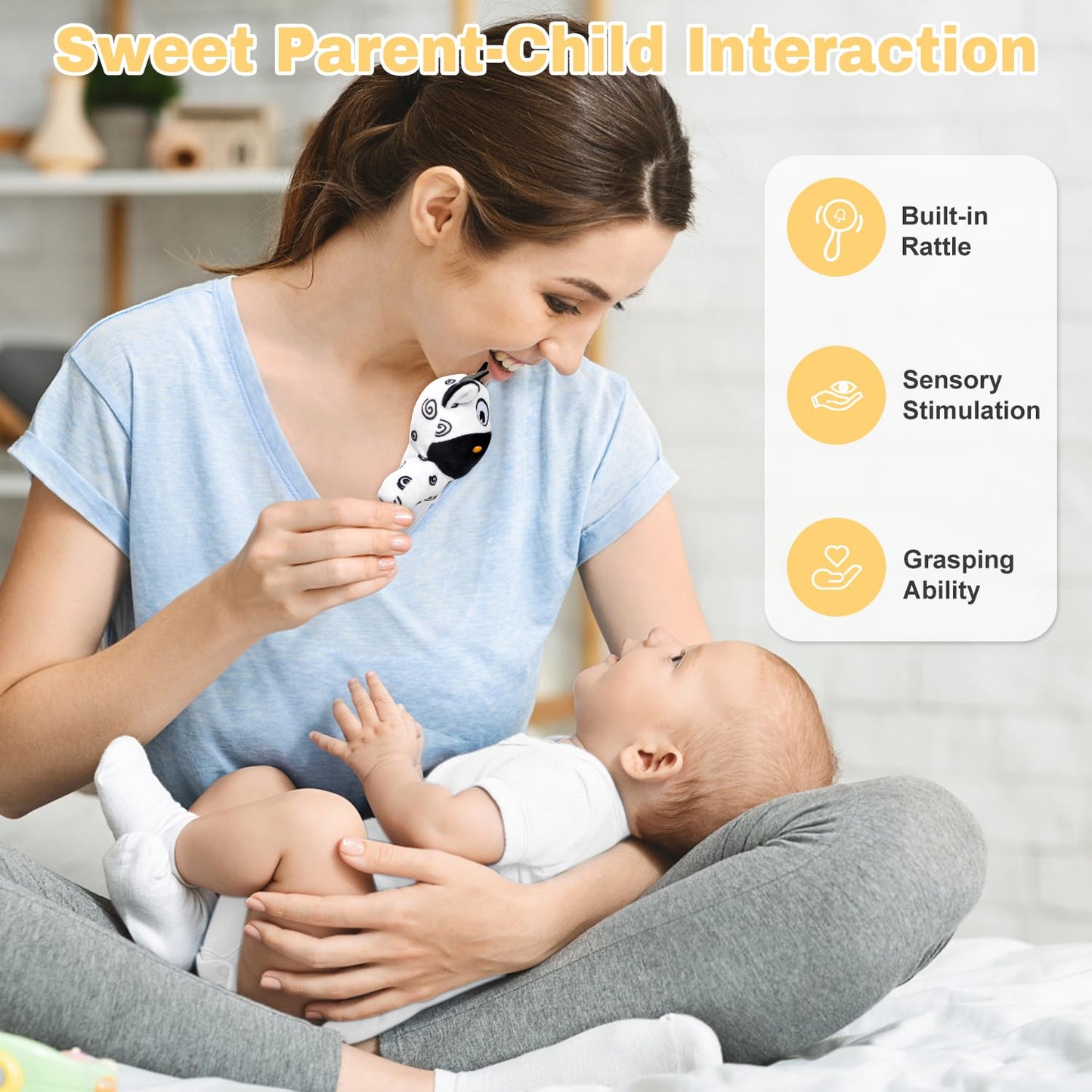 iAOVUEBY Baby Shower Gifts, Baby Gift Set for Newborn, Black and White High Contrast Baby Montessori Toys 0-6 Months Infant Rattle Socks Blanket Onesies, New Baby Gifts Basket for Girls Boys