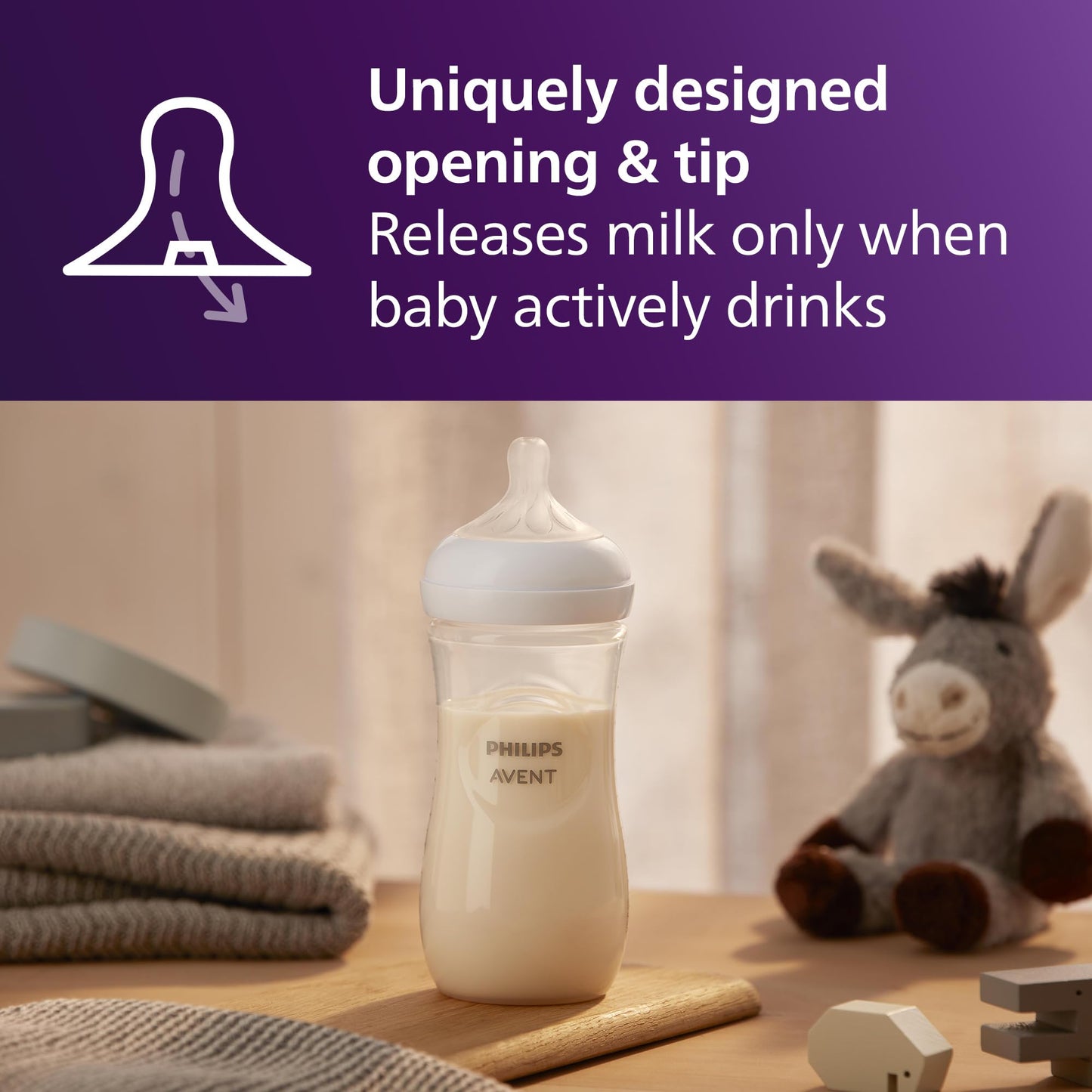 Philips Avent Natural Baby Bottles with Natural Response Nipples (Fast Flow, Flow 4), 11oz, 4-Pack, SCY906/04