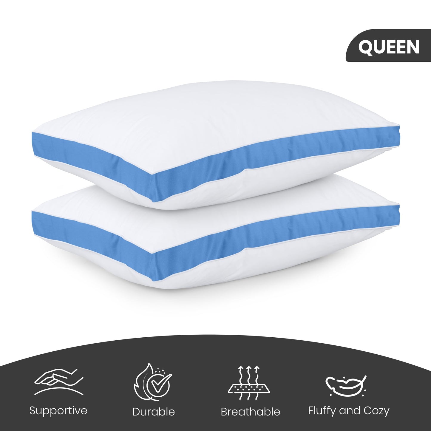 Utopia Bedding Bed Pillows for Sleeping Queen Size (Blue), Set of 2, Cooling Hotel Quality, Gusseted Pillow for Back, Stomach or Side Sleepers
