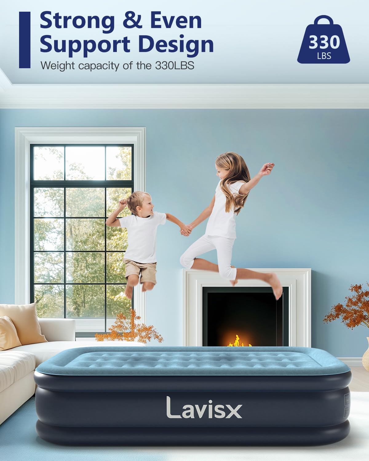 Lavisx Twin Air Mattress with Built in Pump 16" Blow Up Mattress Raised Air Bed, 3 Mins Quick Self Inflatable with Storage Bag for Guest and Home