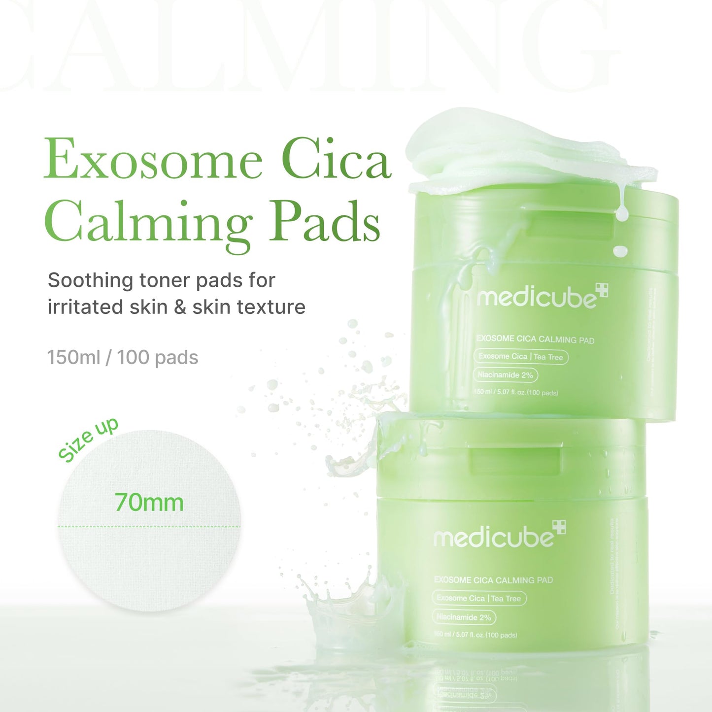 medicube Exosome CICA Tea Tree Calming Toner Pads for Sensitive Skin with Centella Asiatica Help Reduce Redness & breakouts. Low-irritating & Hydrating Daily Care, Korean Skincare, Vegan (100 Pads)