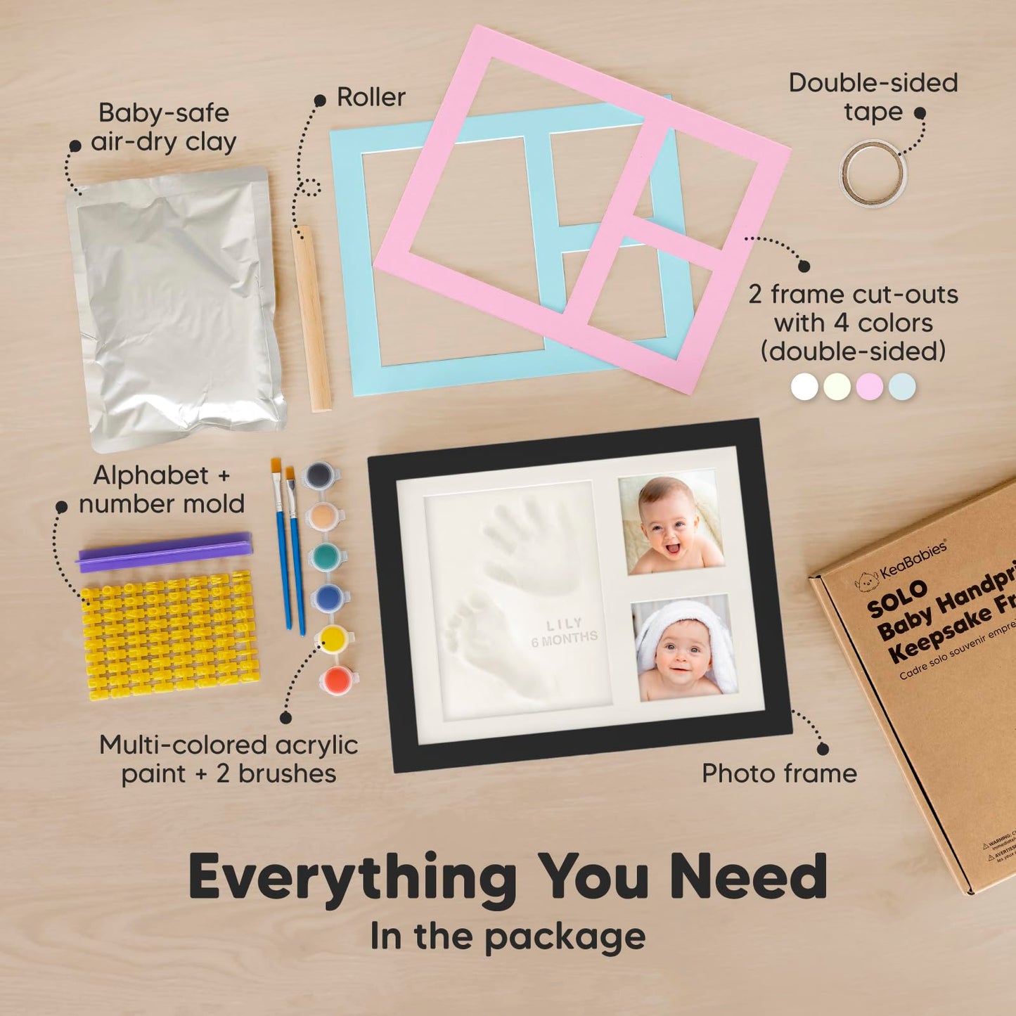 Baby Hand and Footprint Kit - Quick Dry Clay Baby Footprint Kit, Newborn Keepsake, Nursery Picture Frame for Boys, Girls, Personalized Gifts for Shower & Registry, New Mom Gift (Onyx Black)