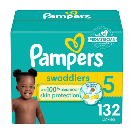Pampers Baby Diapers - Swaddlers - Size 5, 132 Count, Ultra Absorbent Disposable Infant Diaper