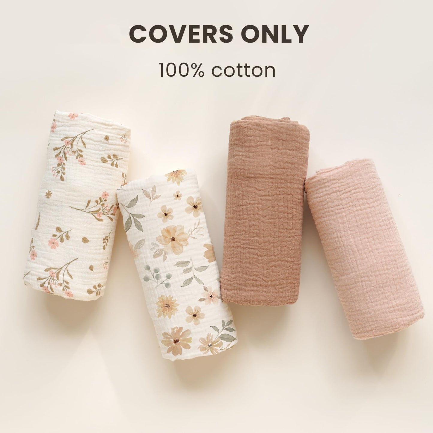 Konssy Muslin Baby Lounger Cover 2 Pack, 100% Cotton Newborn Lounger Cover, Soft and Breathable Baby Nest Slipcover for Boys Girls (Peach, Flowers)