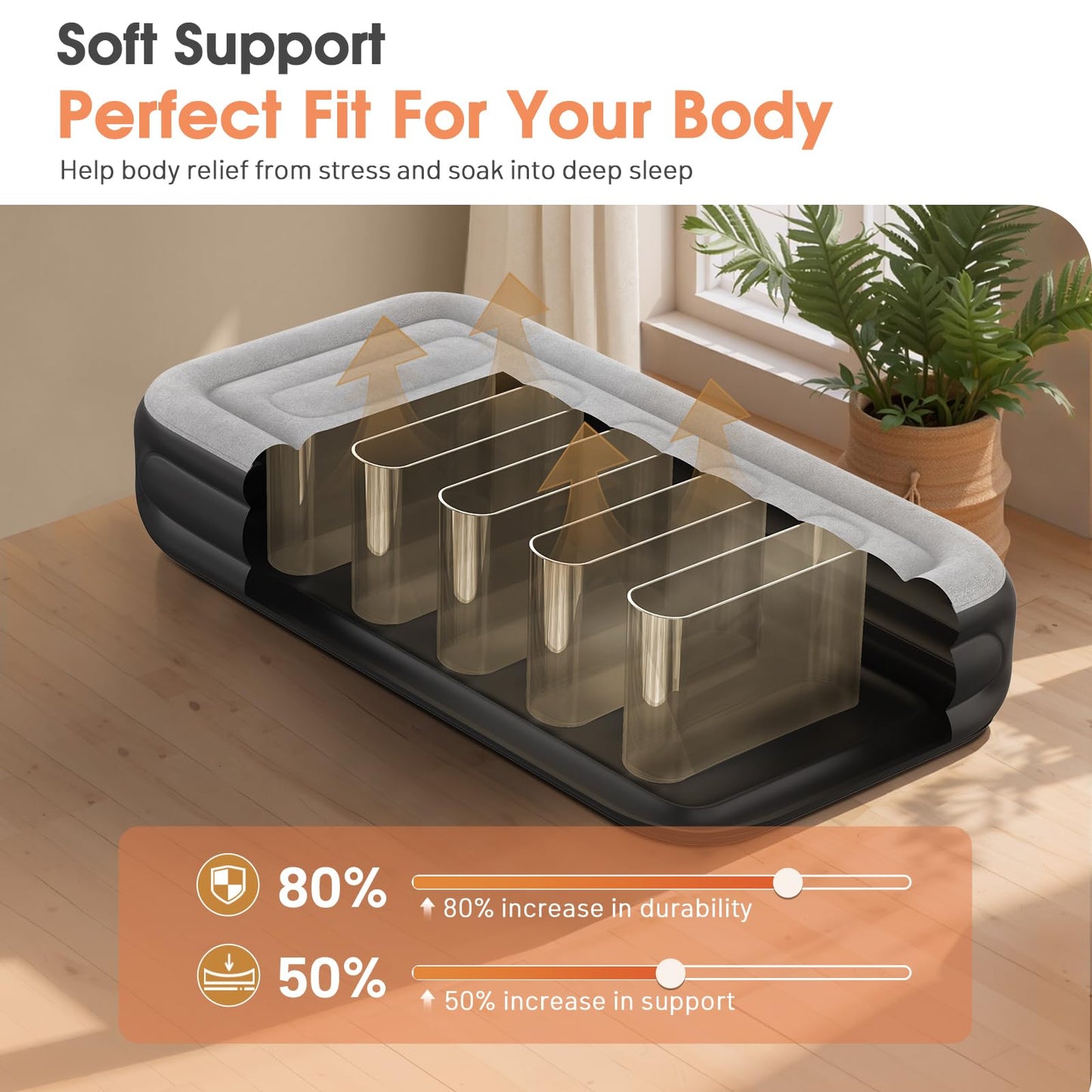VOSSER Twin Air Mattress with Built in Pump,Inflatable Mattress 2 Mins Self-Inflation/Deflation,Thicker Blow up Mattress Leak-Proof,Flocked Top Air Bed with Storage Bag for Home, Camping & Guests