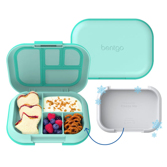Bentgo Chill Kids Leak-Proof Lunch Box - 4-Compartment Bento Box with Built-In Ice Pack, 3.3 Cup Capacity, PFAS & BPA-Free, Microwave & Dishwasher Safe, Ideal Size for Ages 3 to 7 (Aqua)
