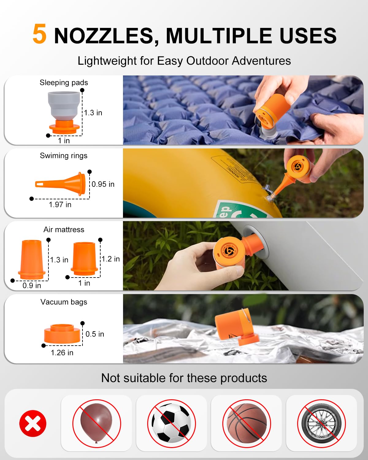 Portable Pool Inflatable Air Pump - 5kPa Upgrade Electric Camping Travel Vacuum Mini Inflator Pump for Inflatables - Battery Mattress Bed Small Float Pump - Tiny Rechargeable Pumps for Storage Bags