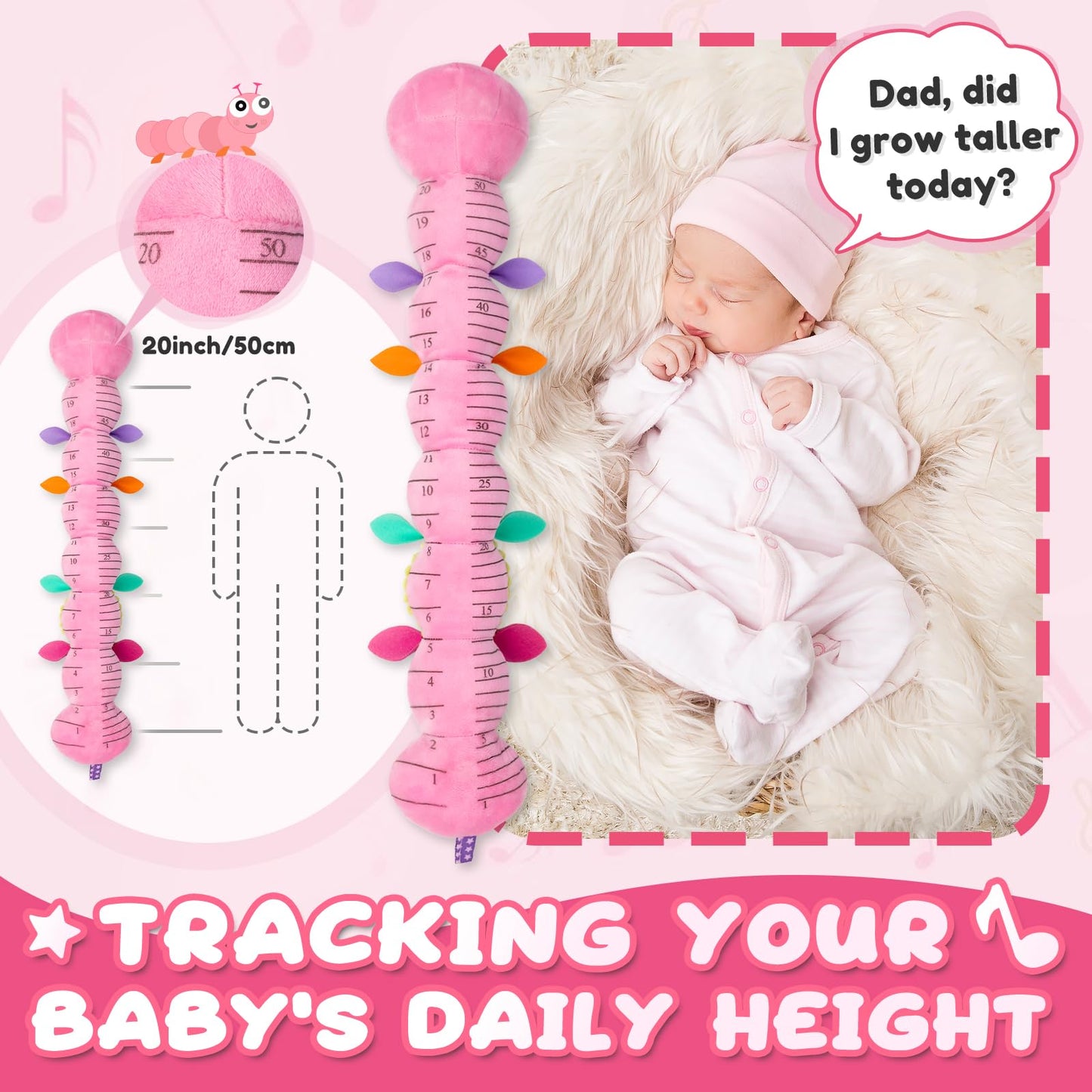 AWOTOY Baby Toys 0-6-12 Months,Infant Musical Stuffed Animals Activity Toys with Muti-Sensory Crinkle,Rattles,Baby Girl Toys Gifts for Newborn Tummy Time,Caterpillar,Pink