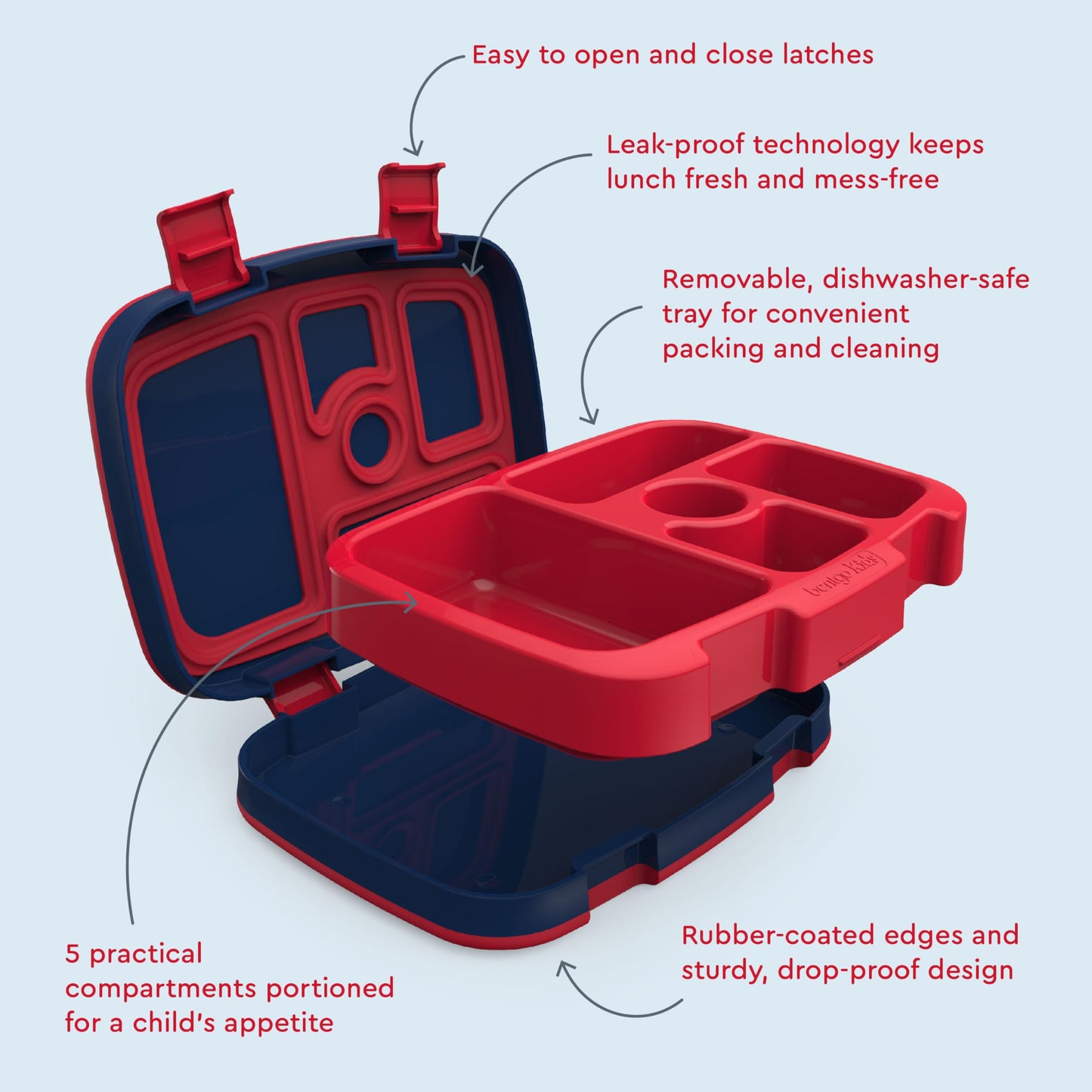 Bentgo Kids Prints Leak-Proof, 5-Compartment Bento-Style Kids Lunch Box - Ideal Portion Sizes for Ages 3-7, Durable, Drop-Proof, Dishwasher Safe, & PFAS & BPA-Free Materials (Rocket)