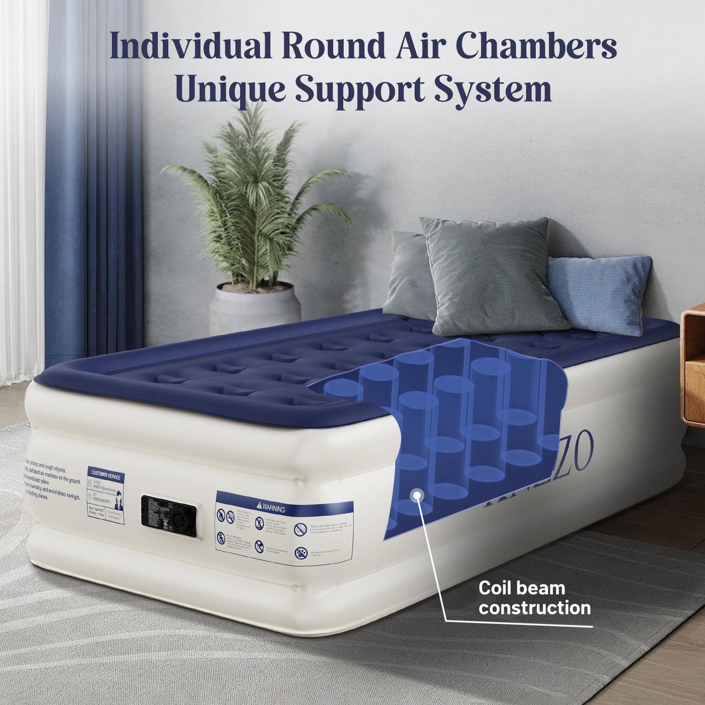 KNZZO Air Mattress Twin with Built-in Pump, Blow Up Mattress with Soft Flocked Top, Leakproof Inflatable Mattress, Foldable Waterproof Air Bed for Home, Guests, Camping, with Storage Bag