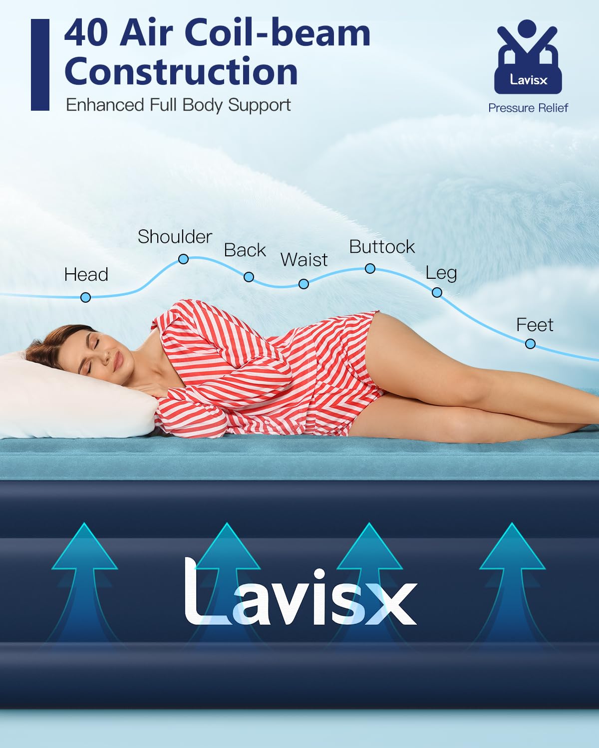 Lavisx Queen Air Mattress with Built in Pump 18" Blow Up Mattress Raised Air Bed, 3 Mins Quick Self Inflatable with Storage Bag for Guest and Home