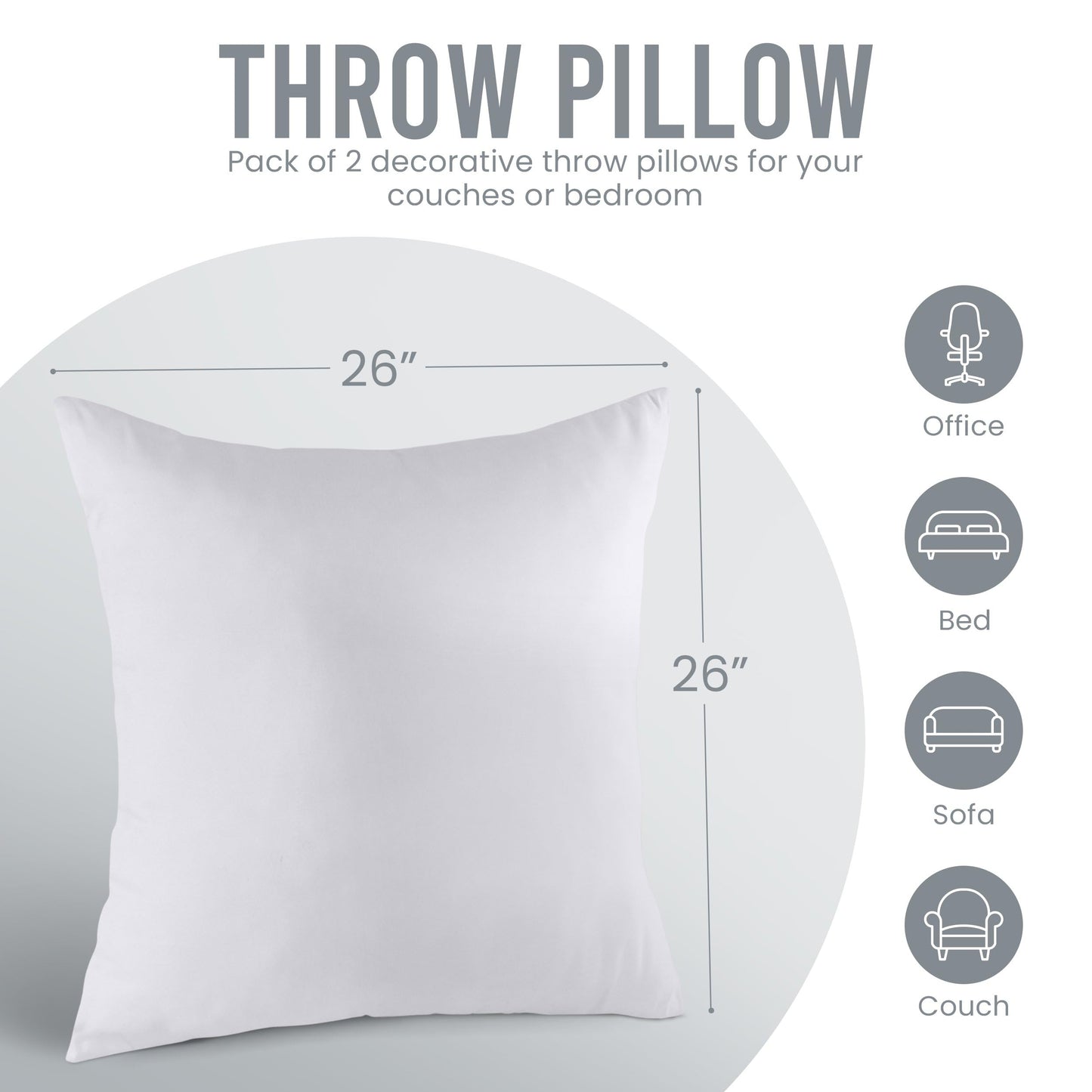 Utopia Bedding Throw Pillows Insert (Pack of 2, White) - 26 x 26 Inches Bed and Couch Pillows - Indoor Decorative Pillow