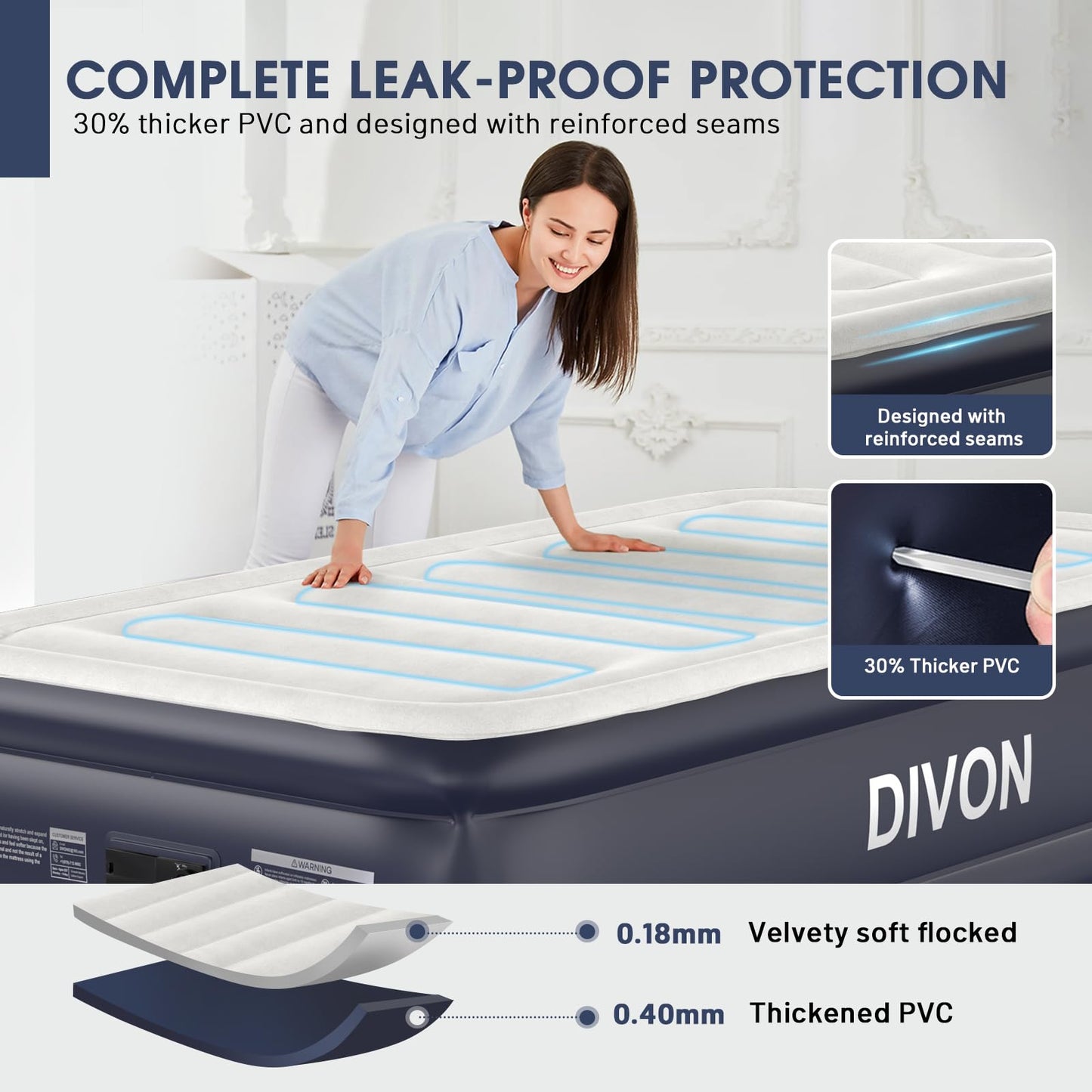 Twin Air Mattress with Built-in Pump,18''Raised Blow Up Mattress 2 Mins Self Inflation/Deflation,Upgraded Thicker Inflatable Mattress,Flocked Top Air Bed with Storage Bag for Guests,Home,Camping