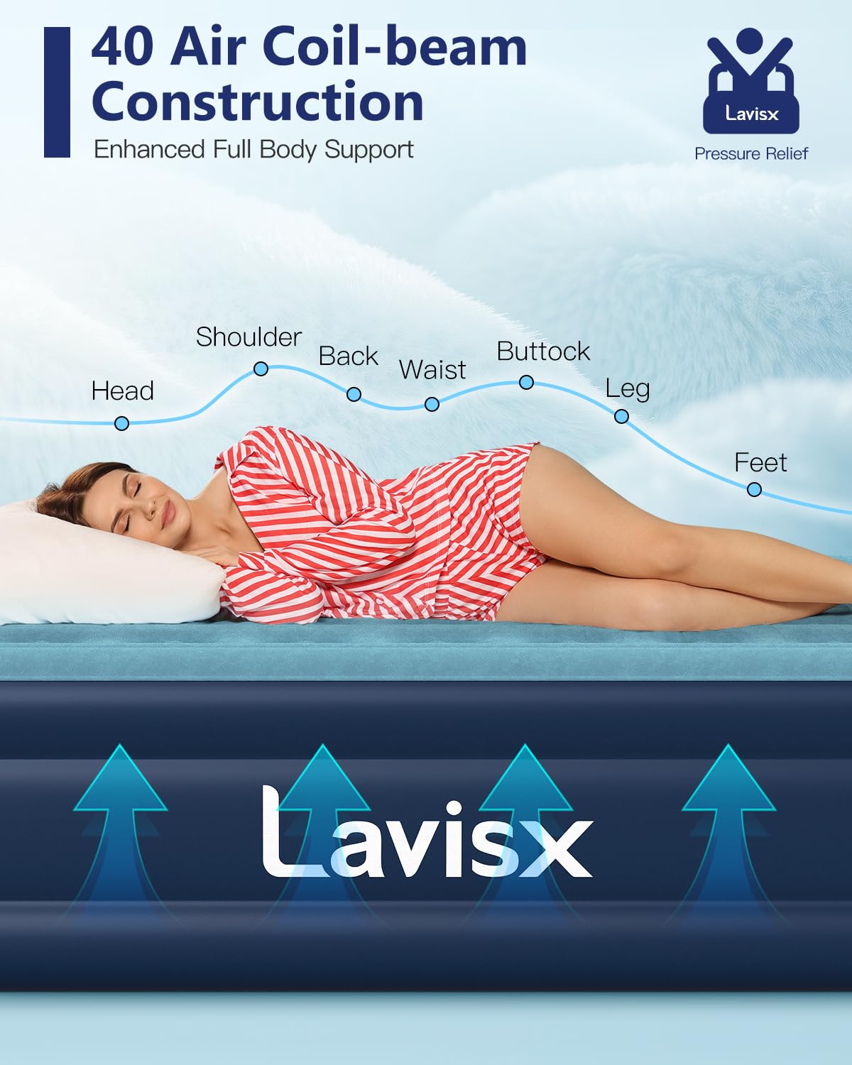 Lavisx Queen Air Mattress with Built in Pump 16" Blow Up Mattress Raised Air Bed, 3 Mins Quick Self Inflatable with Storage Bag for Guest and Home