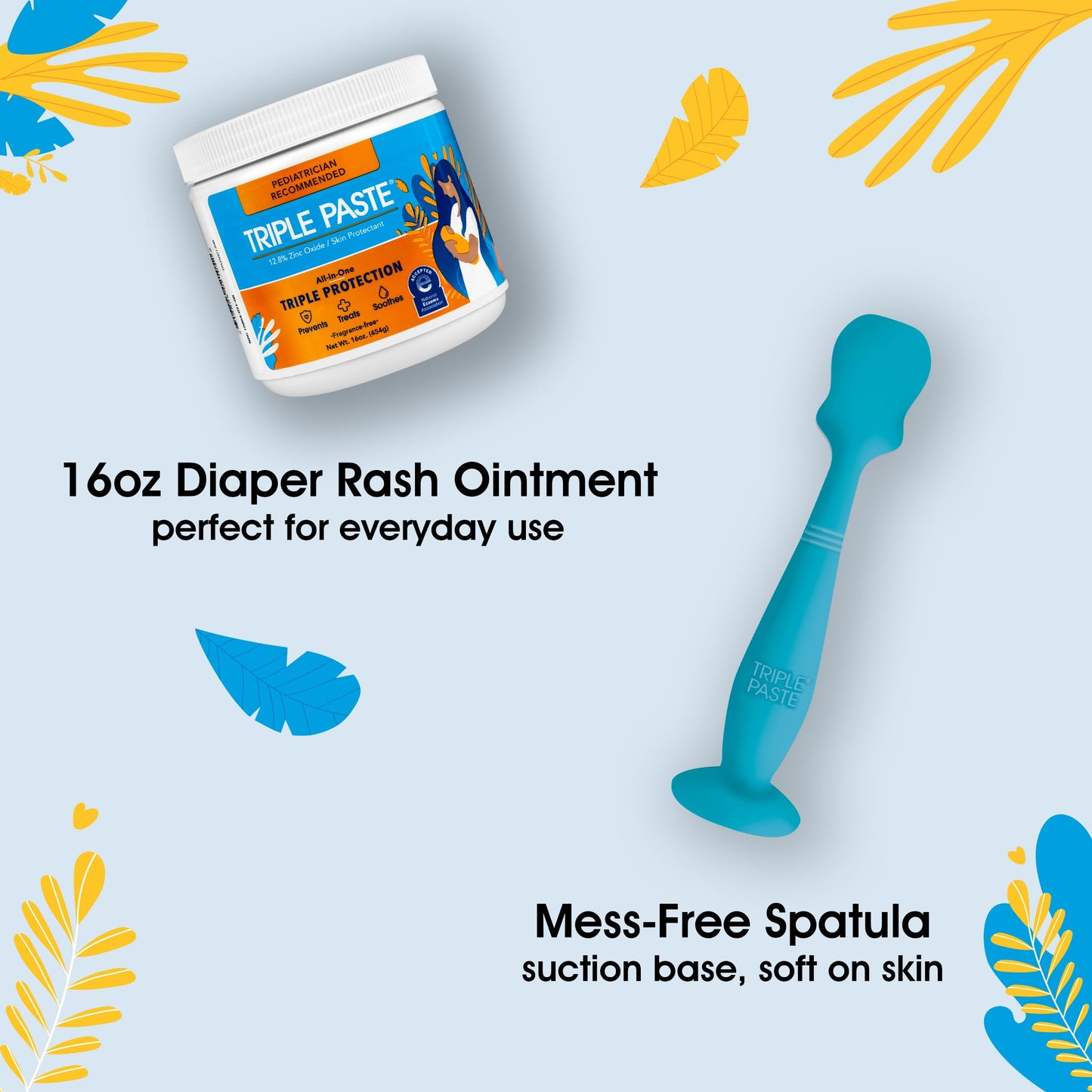 Triple Paste Diaper Rash Cream and Spatula Bundle - 16 oz Zinc Oxide Ointment and Spatula Treatment, Soothe and Prevent Rash with a Pediatrician-Recommended Hypoallergenic Formula