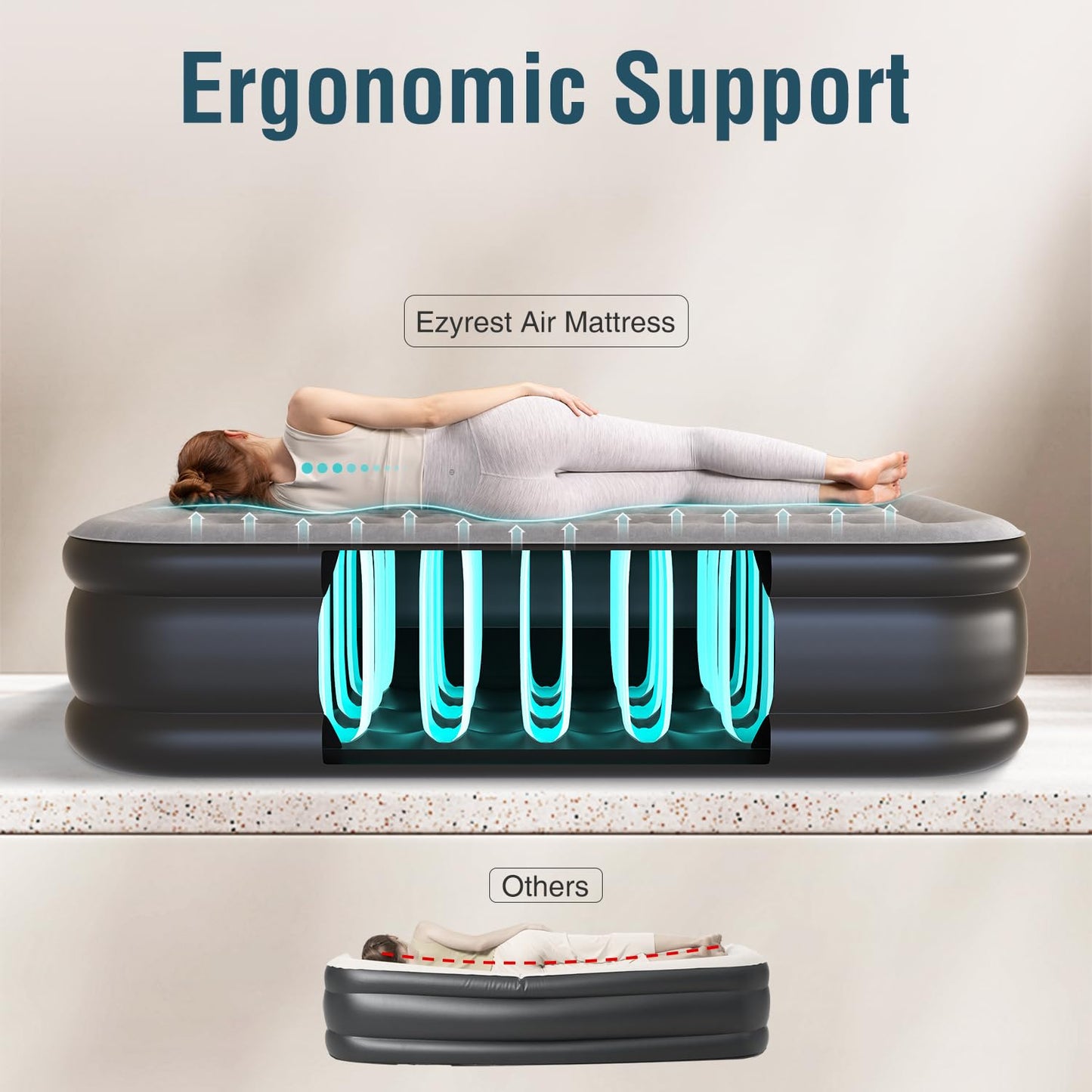 Ezyrest Twin Air Mattress Twin with Built in Pump 16" Double Height Inflatable Mattress with Soft Flocked Top & Carry Bag Adjustable Blow Up Mattress Portable Air Bed for Guest Indoor Travel-Black