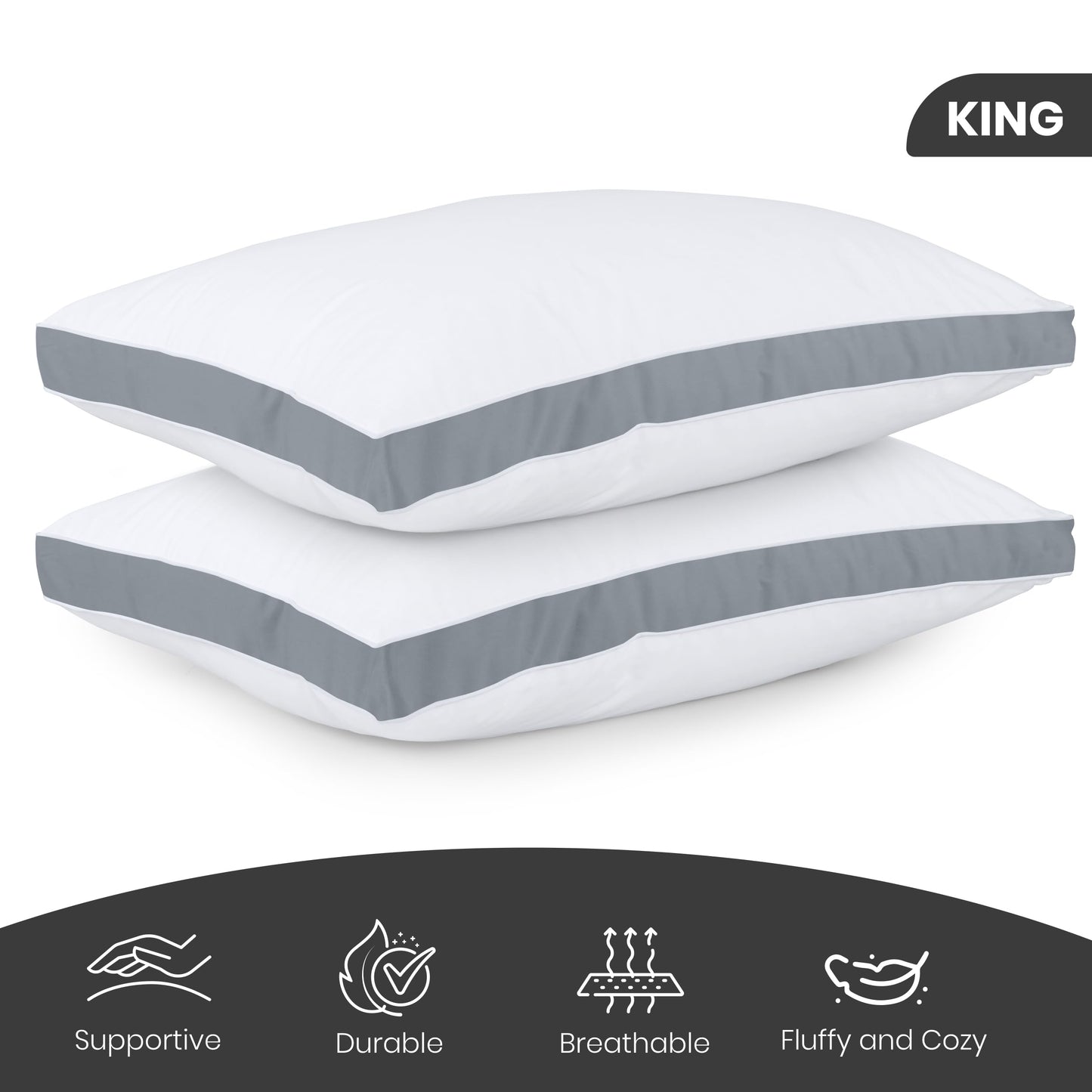 Utopia Bedding Bed Pillows for Sleeping King Size (Grey), Set of 2, Cooling Hotel Quality, Gusseted Pillow for Back, Stomach or Side Sleepers