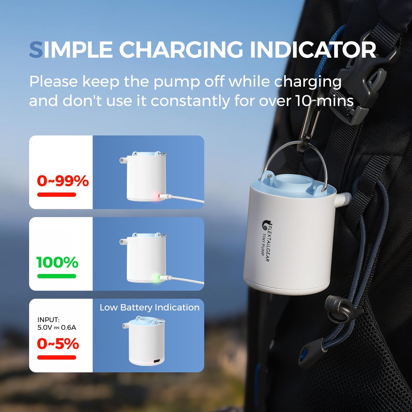 FLEXTAILGEAR Air Pump for Inflatables,Tiny Pump Portable Air Pump,Ultra-Mini Pump with 1300mAh Rechargeable Battery to Inflate Deflate for Pool Floats Air Mattress Vacuum Storage Bags (Blue)