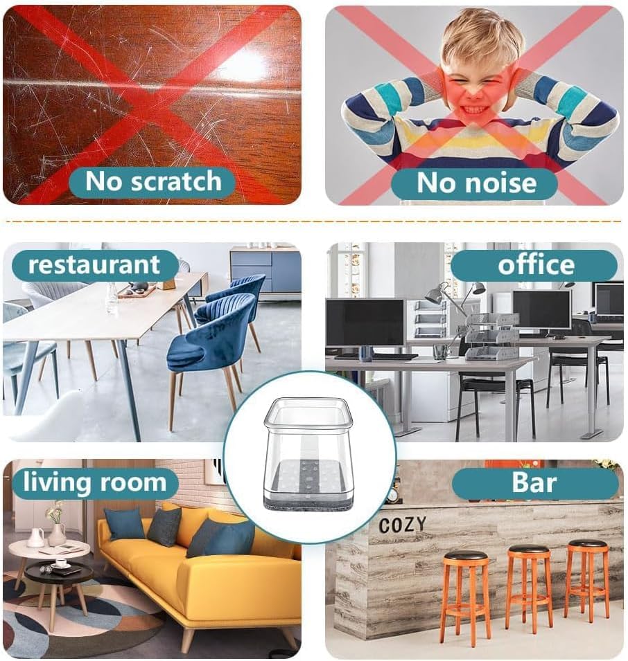 24 Pcs Chair Leg Floor Protectors Square Large, Silicone Felt Furniture Leg Pads Caps Covers for Hardwood Floors (Fit:1-5/8" to 2")