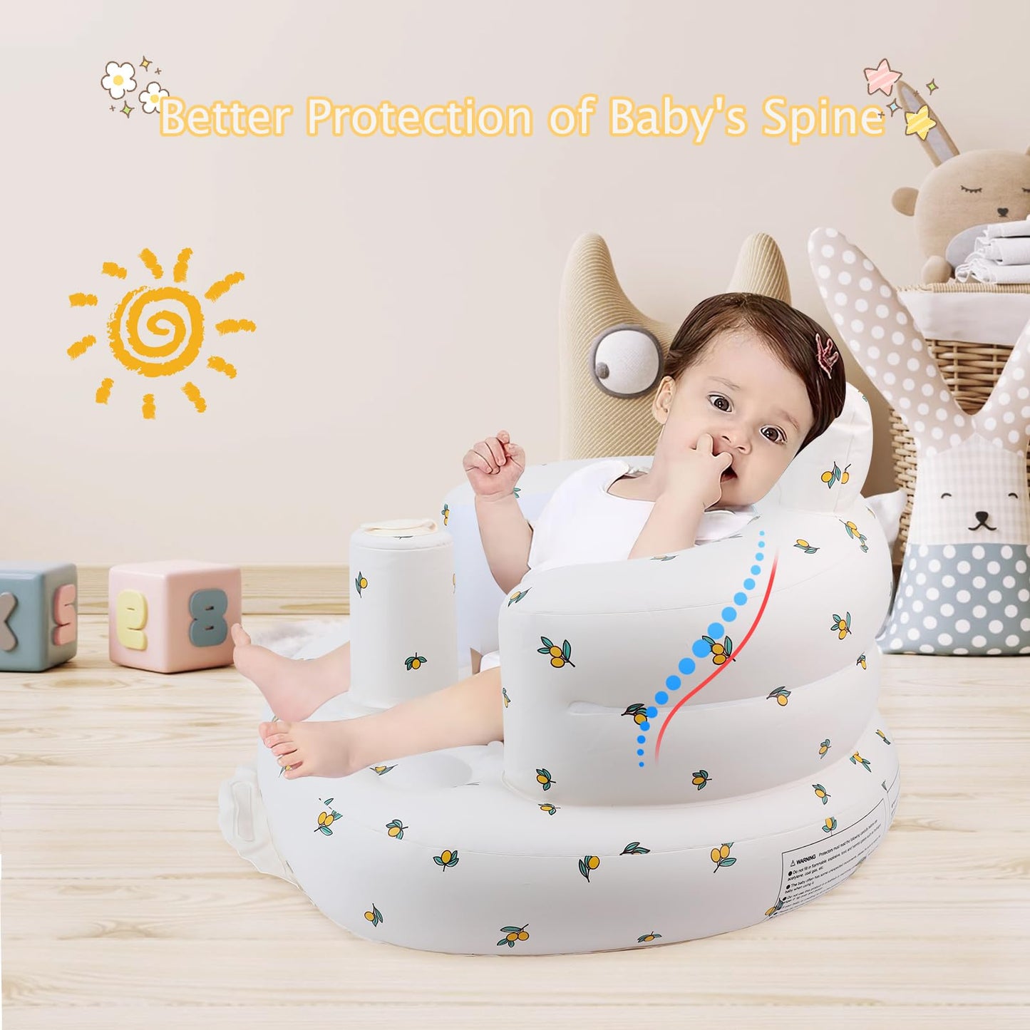 EKEPE Inflatable Baby Seat for Babies 3 Months & Up, Infant Floor Seats for Sitting Up, Baby Seats for Infants, Blow Up Baby Chair with Built in Air Pump - Olive Flower