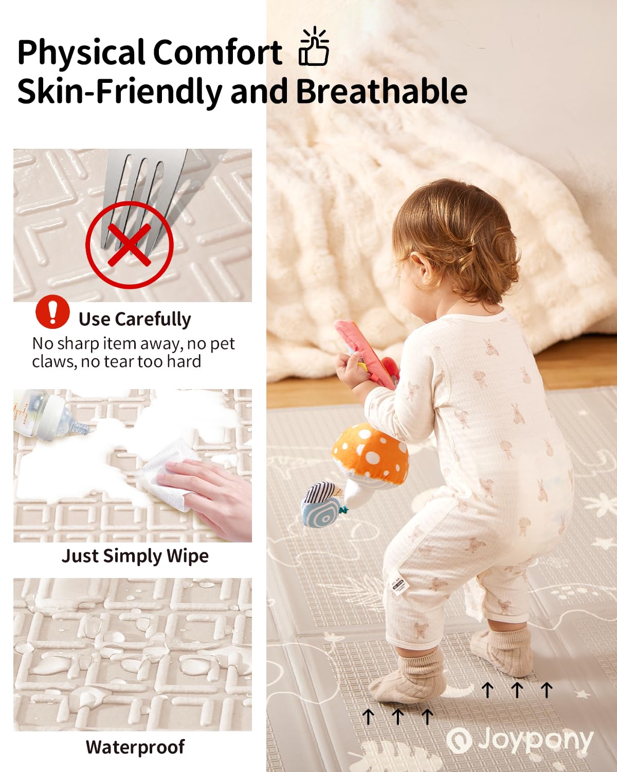 Joypony Baby Play Mat 79x 71 Inch, Extra Large Foldable Play Mats for Babies and Toddlers, Waterproof & Anti-Slip Portable Baby Floor Mat for Tummy Time, Non Toxic Foam Play Mat for Floor Travel Bag