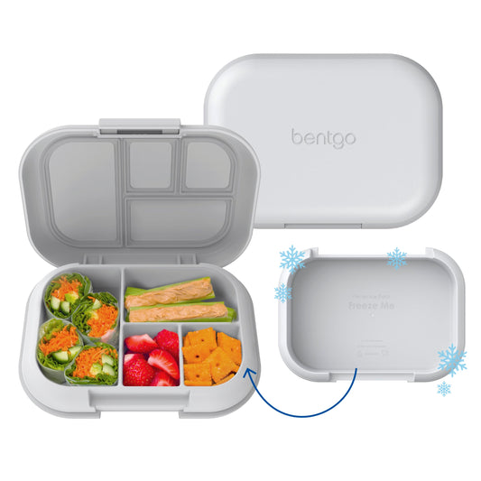 Bentgo Chill Kids Leak-Proof Lunch Box - 4-Compartment Bento Box with Built-In Ice Pack, 3.3 Cup Capacity, PFAS & BPA-Free, Microwave & Dishwasher Safe, Ideal Size for Ages 3 to 7 (Gray)