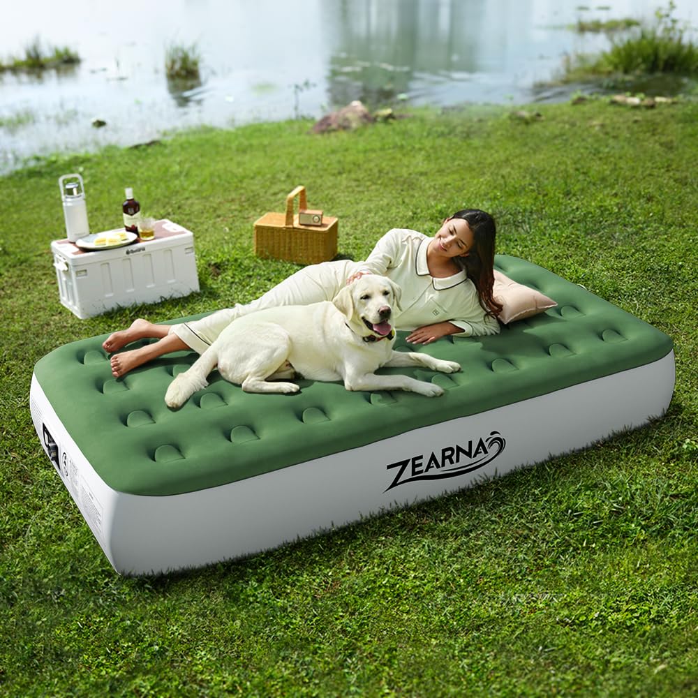 Zearna Air Mattress with Built in Pump - Upgraded Twin Blow Up Mattress, 2 Mins Quick Self Inflatable, 13"/550lbs Max, Strong Support, No Lost Air, for Camping,Home,Guests,Portable Travel