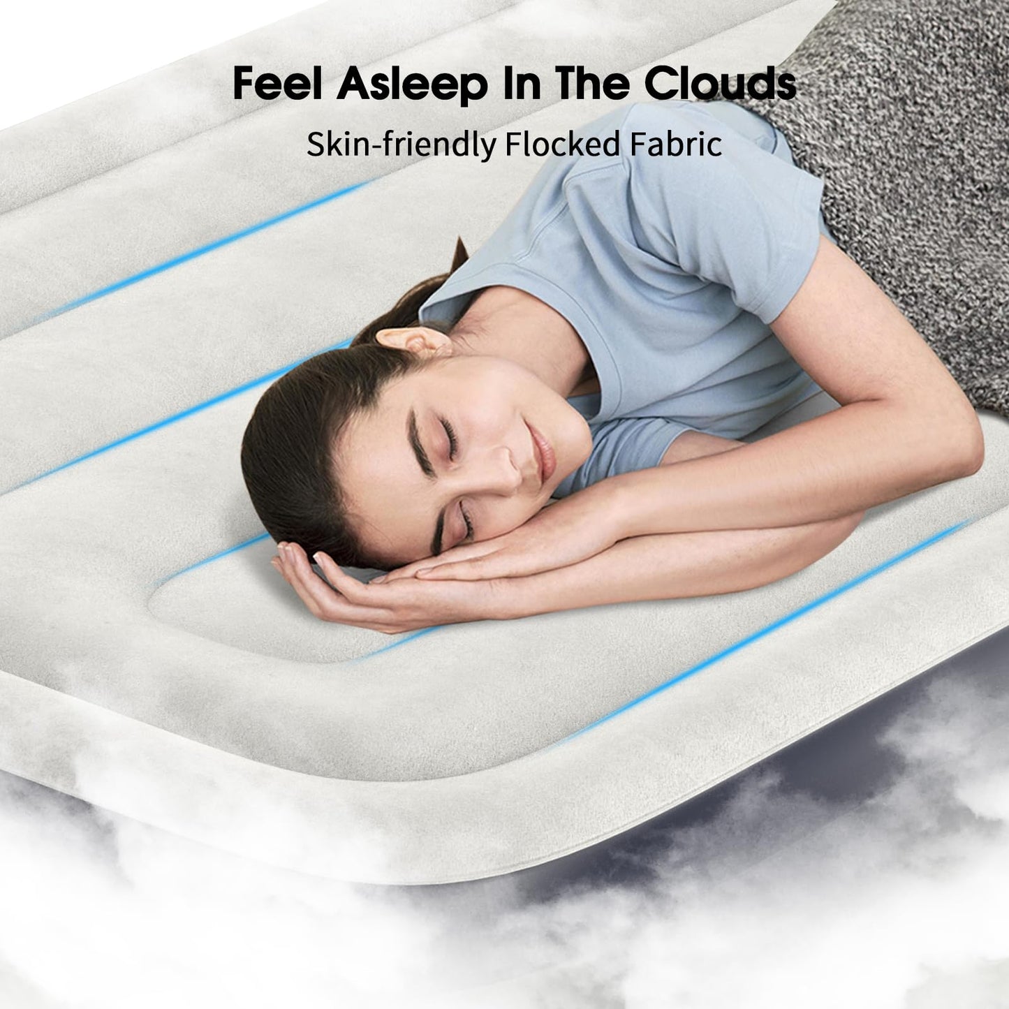VOSSER Twin Air Mattress with Built in Pump Raised,18''Inflatable Mattress of Upgraded Vertical Beams,Self Inflatable Blow Up Mattress in 3 Mins,Flocked Top Airbed with Carry Bag for Home,Camping