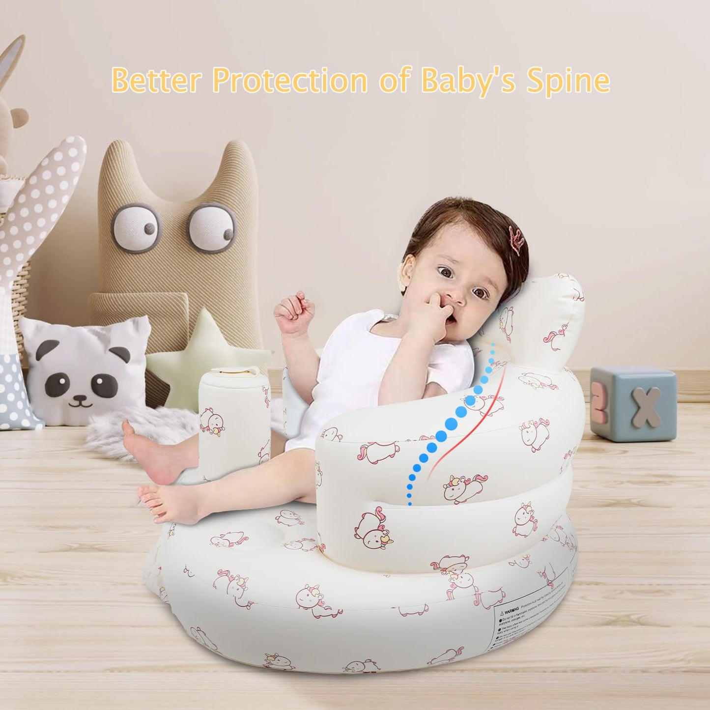 EKEPE Inflatable Baby Seat with Built in Pump for Babies 3 Months & Up, Baby Floor Seats for Sitting Up, Blow Up Baby Chair for Infants - Unicorn
