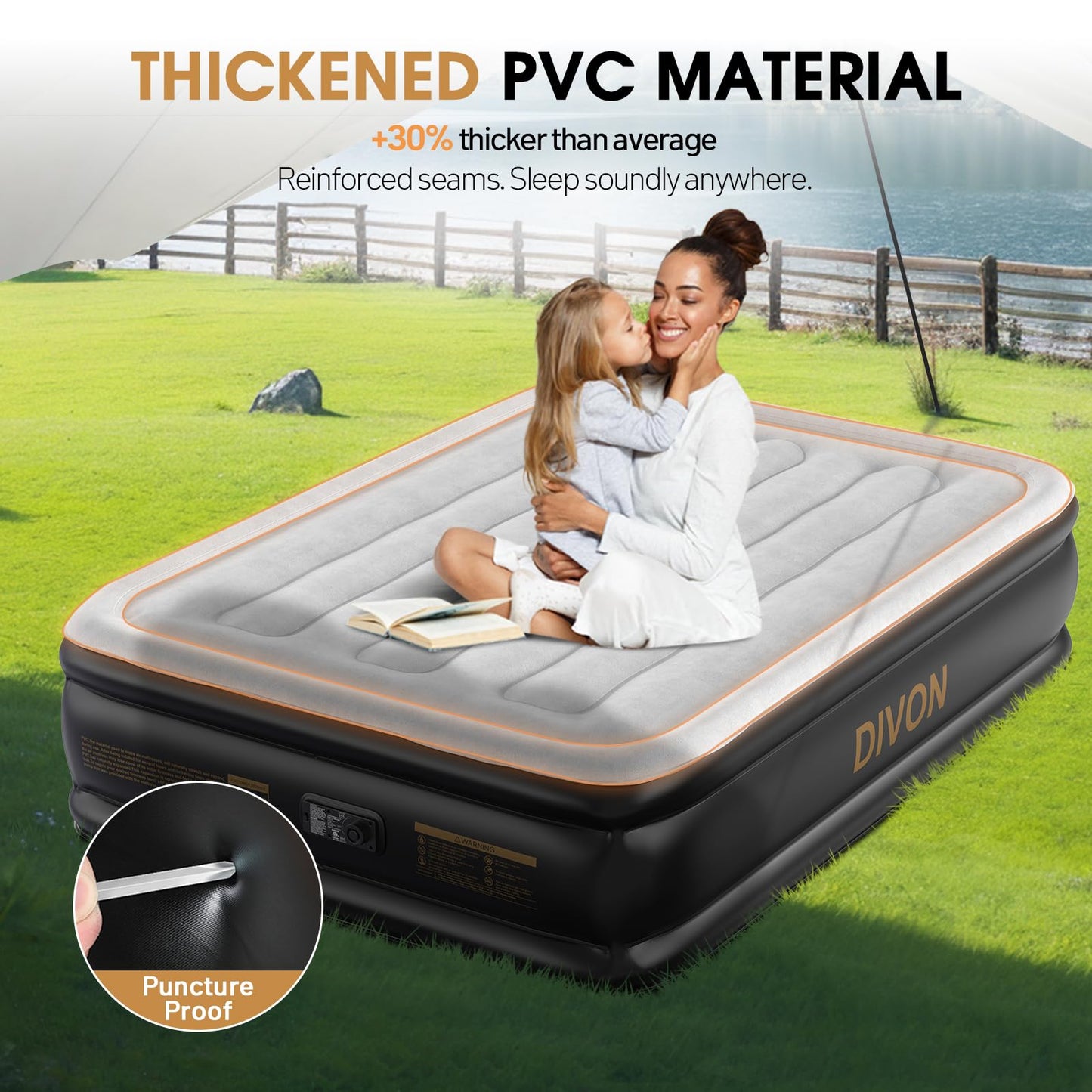 DIVON Air Mattress Full with Built in Pump,18’’High Blow Up Mattress Full with Wave Pattern,Self Inflation/Deflation Mattress in 3 Mins, Air Bed for Home&Camping,660lbs