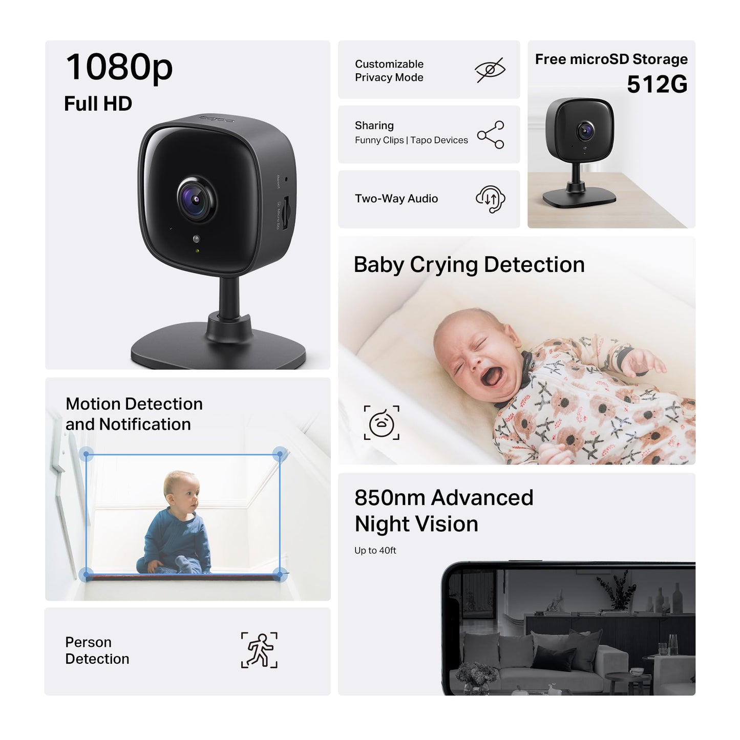 Tapo by TP-Link 1080P Indoor Security Camera for Baby Monitor, Pet Camera w/Motion Detection, 2-Way Audio, Night Vision, Cloud & SD Card Storage, Works w/Alexa & Google Home, Black, C101(4-Pack)
