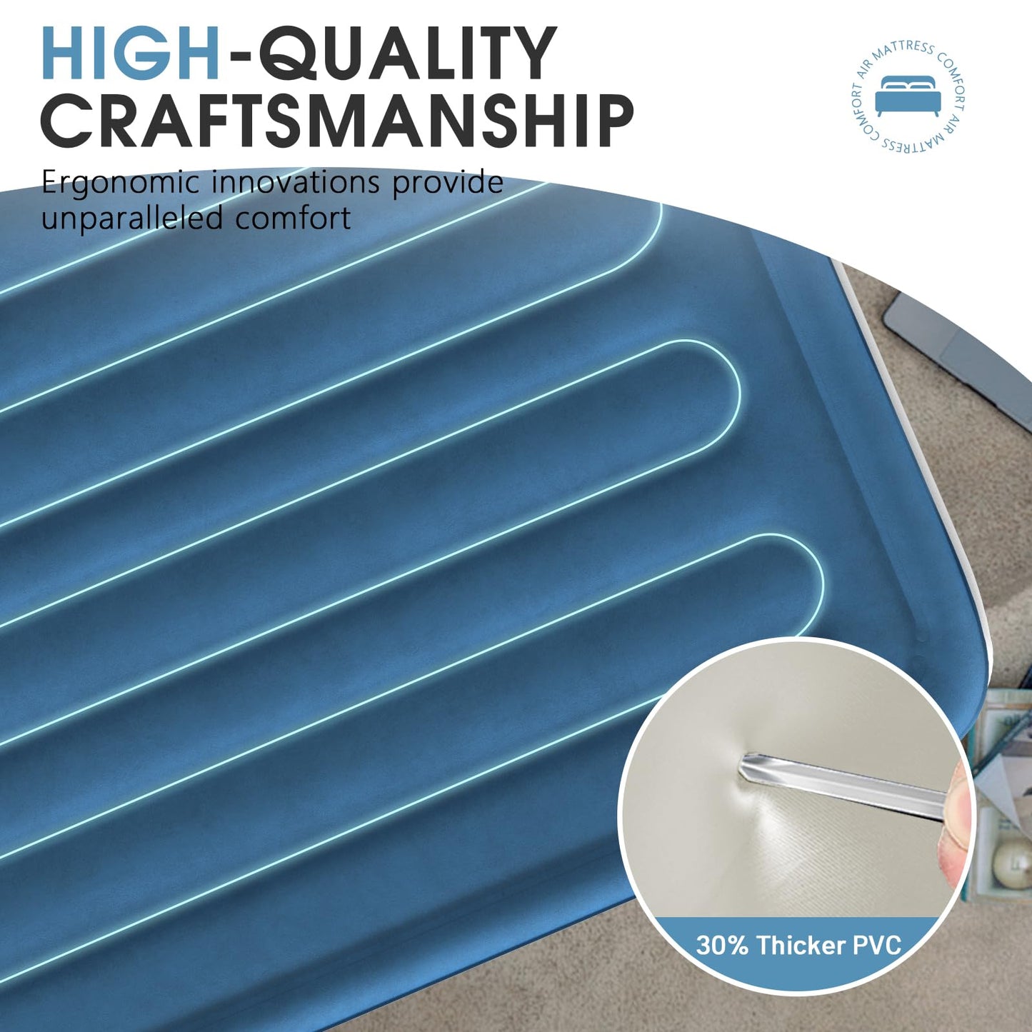 DIVON Air Mattress Queen with Built in Pump,18'' Raised Self Inflatable Mattress,Foldable Blow Up Mattress in 3 Mins,Portable Air Bed for Camping,Travel&Floor,Queen Size Air Matress for Adults,660lbs