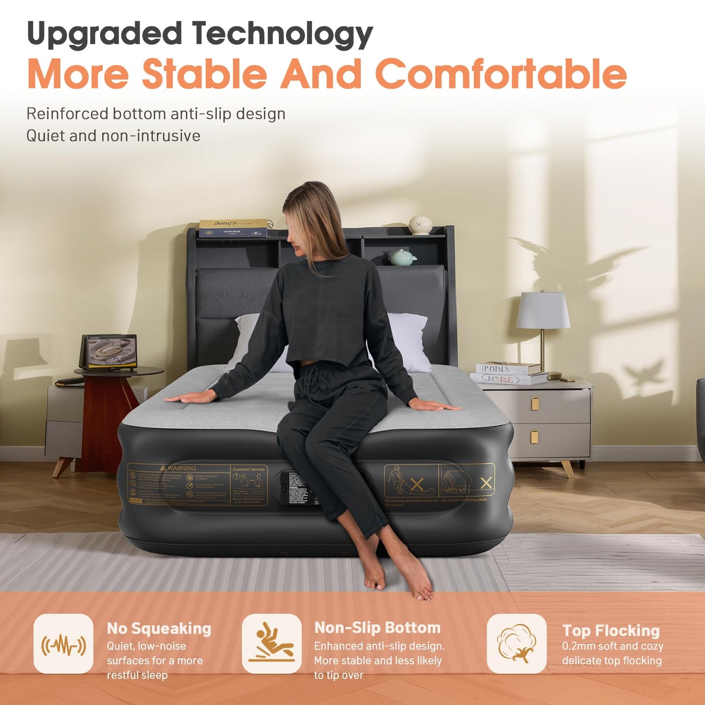 VOSSER Twin Air Mattress with Built in Pump,Inflatable Mattress 2 Mins Self-Inflation/Deflation,Thicker Blow up Mattress Leak-Proof,Flocked Top Air Bed with Storage Bag for Home, Camping & Guests