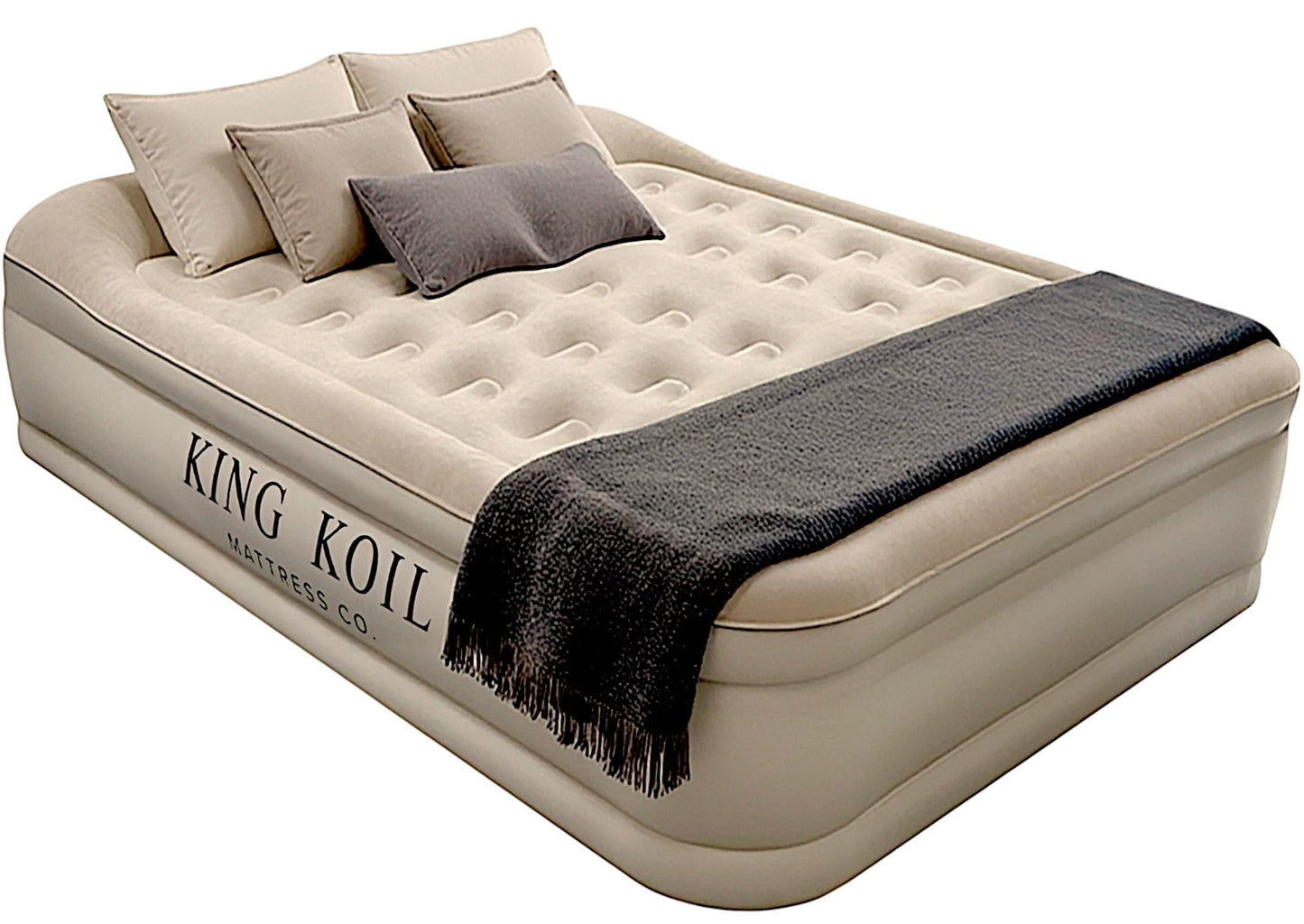 King Koil Luxury Queen Size Air Mattress with High-Speed Built-in Pump, Blow Up Bed Top Side Flocking, Puncture Resistant, 16in Double High Inflatable Airbed Guests or Travel 1-Year Warranty
