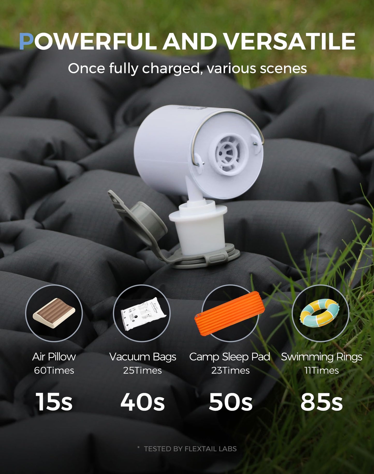 FLEXTAILGEAR Tiny Pump Portable Air Pump, Ultra-Mini with 1300mAh Battery USB Rechargeable to Inflate Deflate for Pool Floats Air Bed / Mattress Swimming Ring Vacuum Storage Bags (White)
