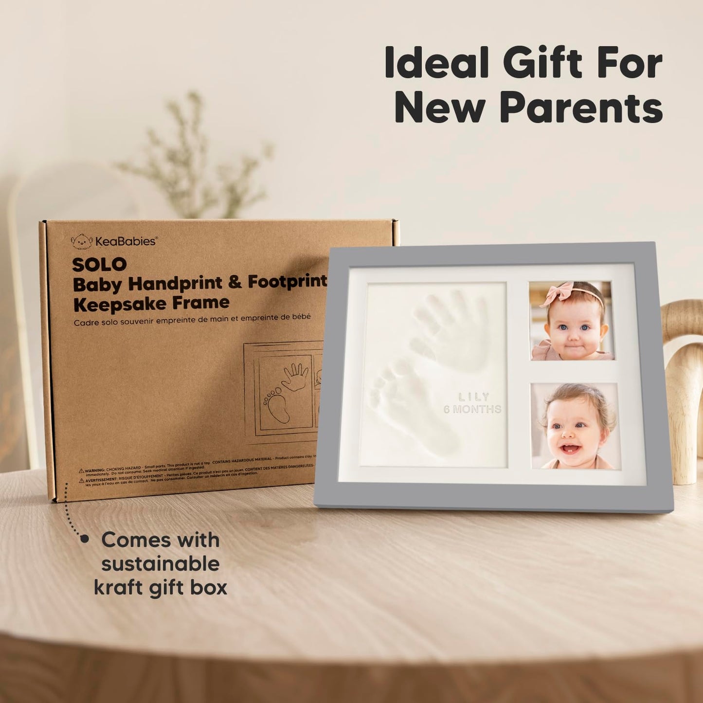 Baby Hand and Footprint Kit - Quick Dry Clay Baby Footprint Kit, Newborn Keepsake, Nursery Picture Frame for Boys, Girls, Personalized Gifts for Shower & Registry,New Mom Gift(Cloud Gray)