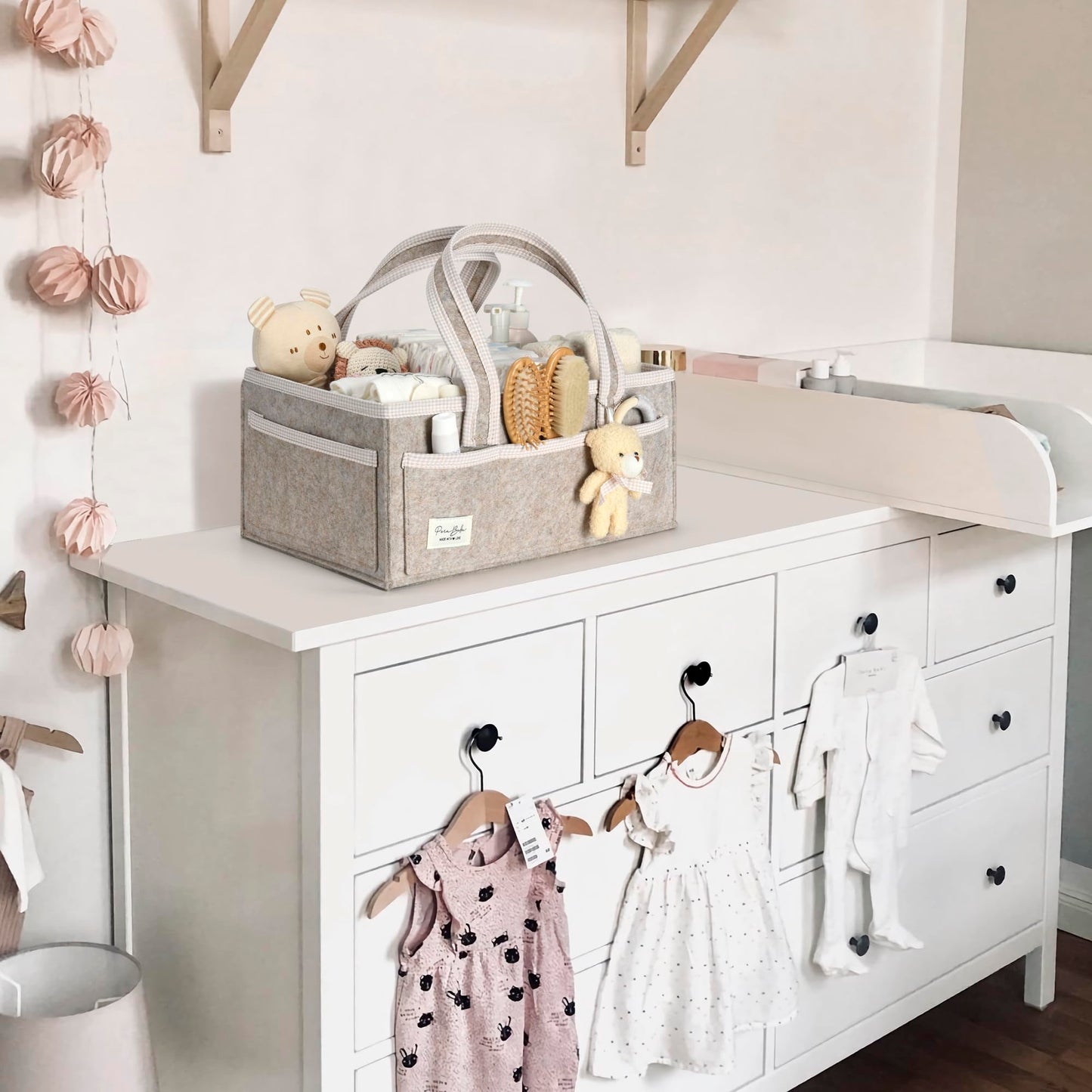 PeraBella XL Diaper Caddy Organizer With Handle, Baby Shower Gifts Basket Bag, Registry Search Must Haves Items, Newborn Girl Boy Nursery Storage Organizer, Baby Bag Essentials, Car Diaper Caddy Cart