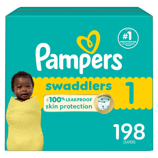 Pampers Baby Diapers - Swaddlers - Size 1, 198 Count, Ultra Absorbent Disposable Infant Diaper