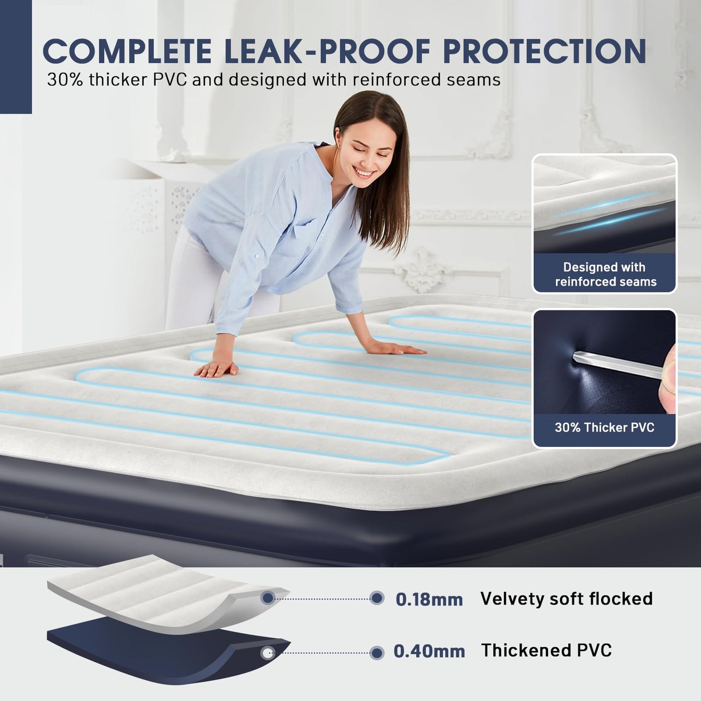 Air Mattress Queen With Built In Pump,18''Raised Blow Up Mattress 2 Mins Self-Inflation/Deflation,Upgraded Thicker Inflatable Mattress,Air Bed with Storage Bag for Guests,Home,Camping,660 lbs Max